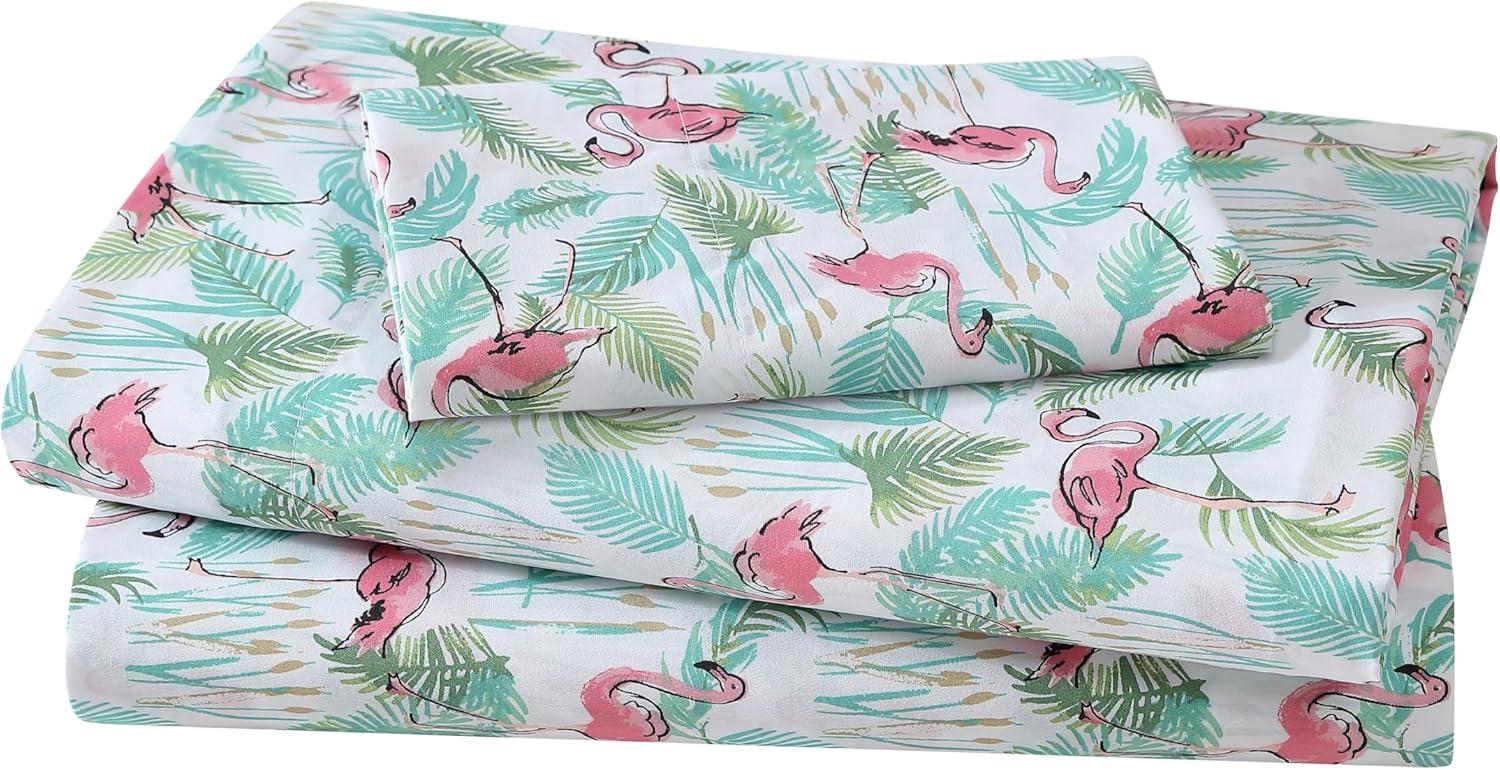 Aqua Flamingo Paradise Pink Microfiber Twin Sheet Set