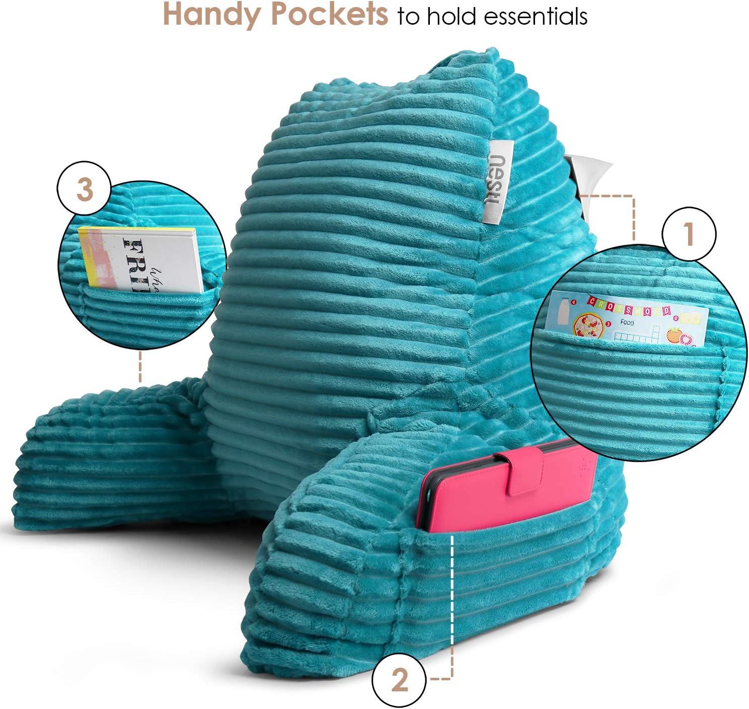 Teal Plush Back Support Pillow with Portable Lap Desk