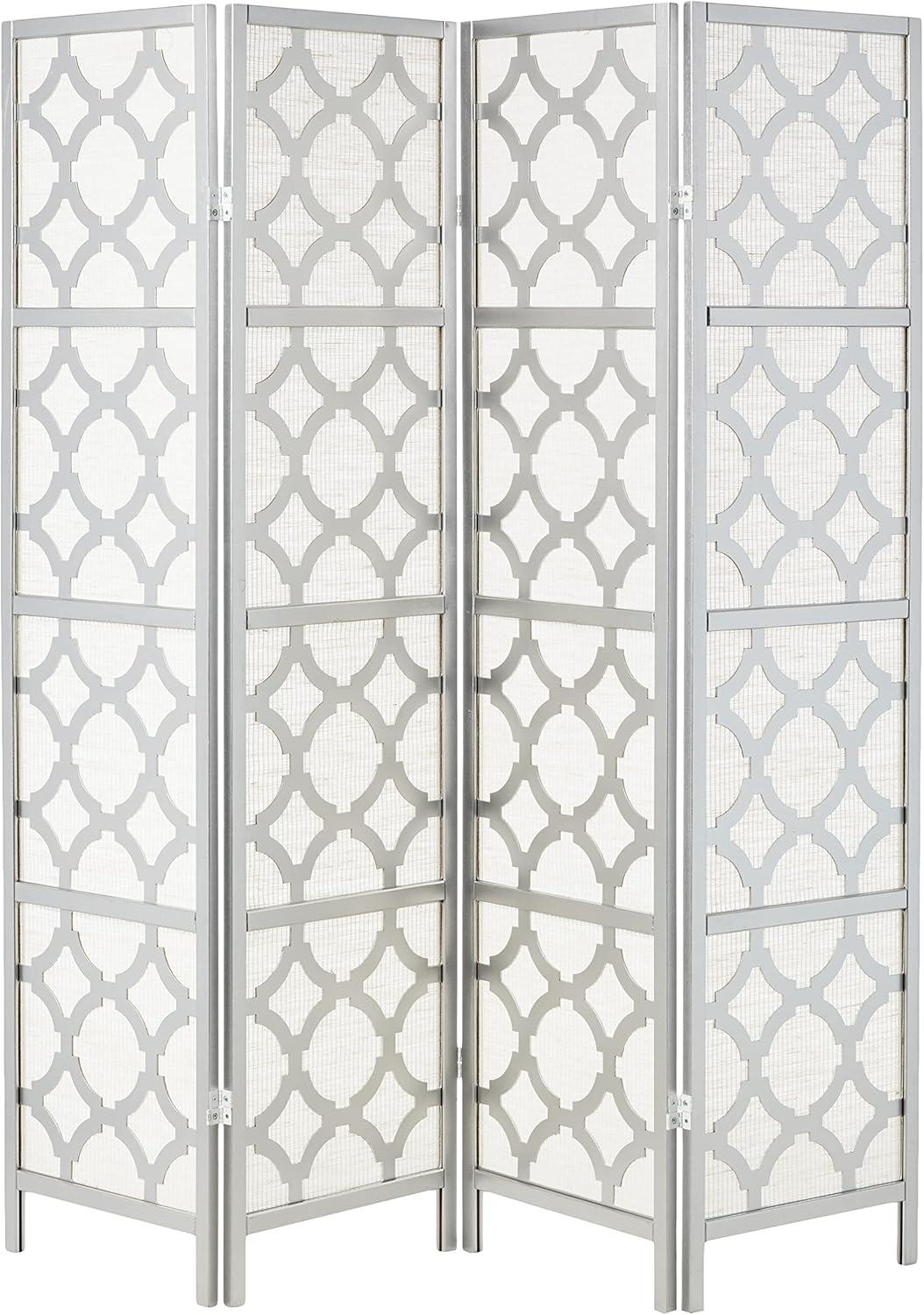 Roundhill Furniture Quarterfoil infused Diamond 4-Panel Room Divider in Silver