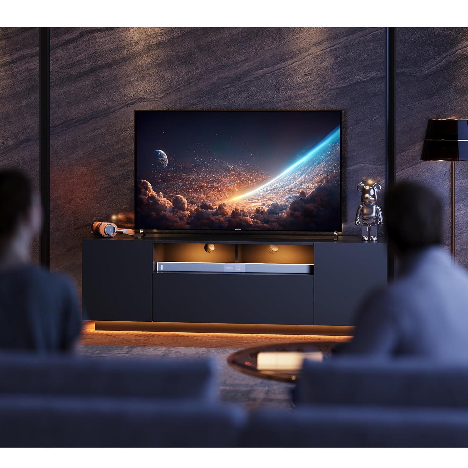 WLIVE TV Stand with LED Lights & Large Storage Cabinet, Modern Entertainment Center for 65 Inchs TV, Sturdy Media Console for Living Room, Bedroom,Gaming(Black)