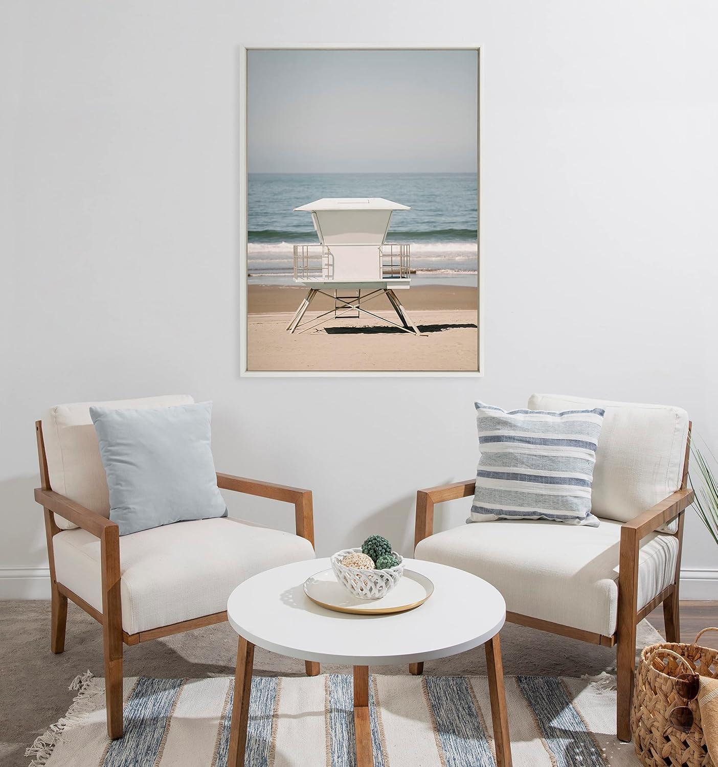 Sylvie Surf Shack Coastal Canvas Print with White Frame