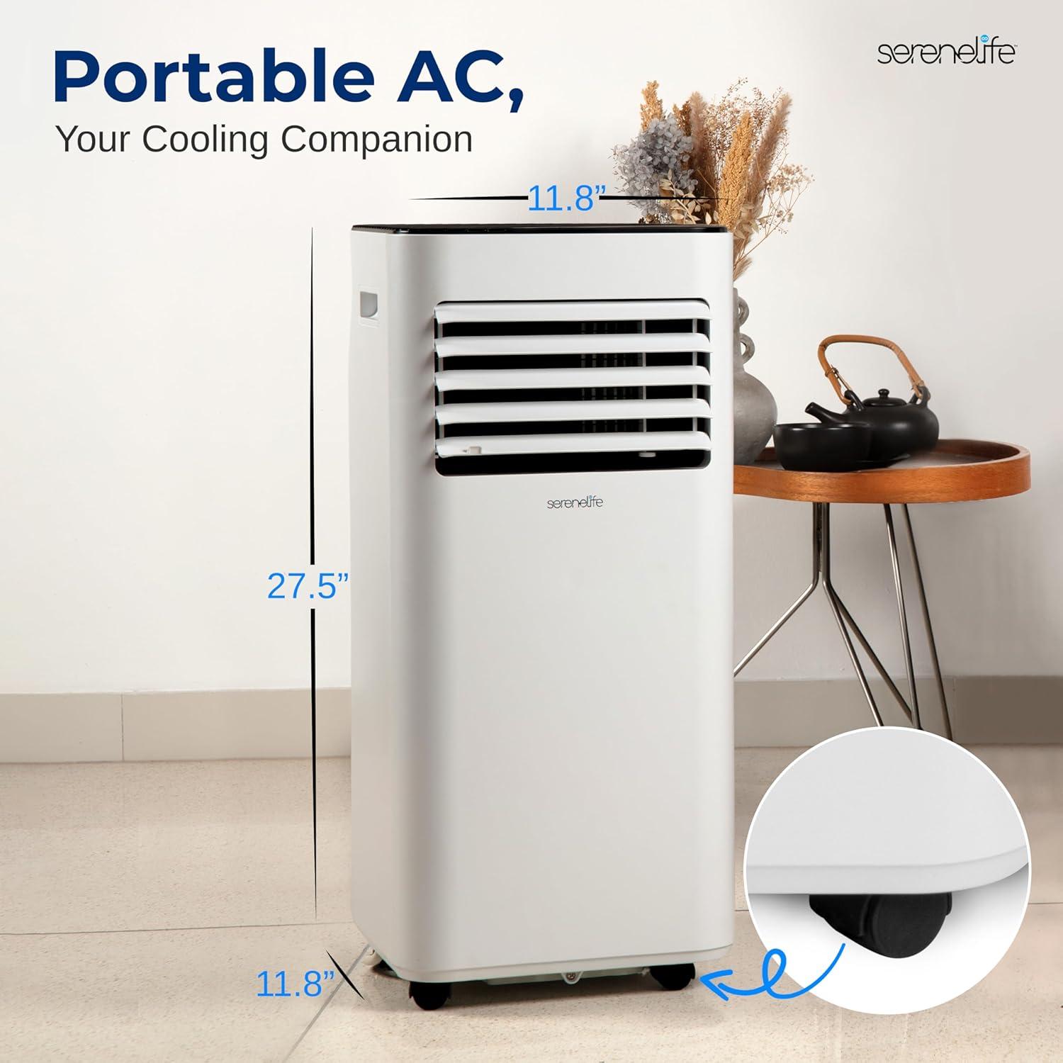 SereneLife Serenelife 8000 BTU Portable Air Conditioner - 3-In-1 Compact Standing Air Conditioner For Room Up To 300 Sq. Ft. - Floor AC Unit With Remote Control - Universal Casters, Window Mount Kit