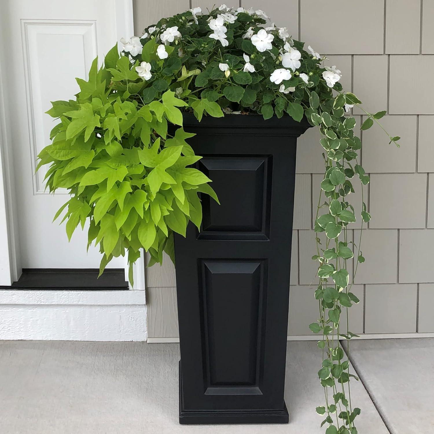 Nantucket Black Tall Outdoor Planter with Self-Watering Tray