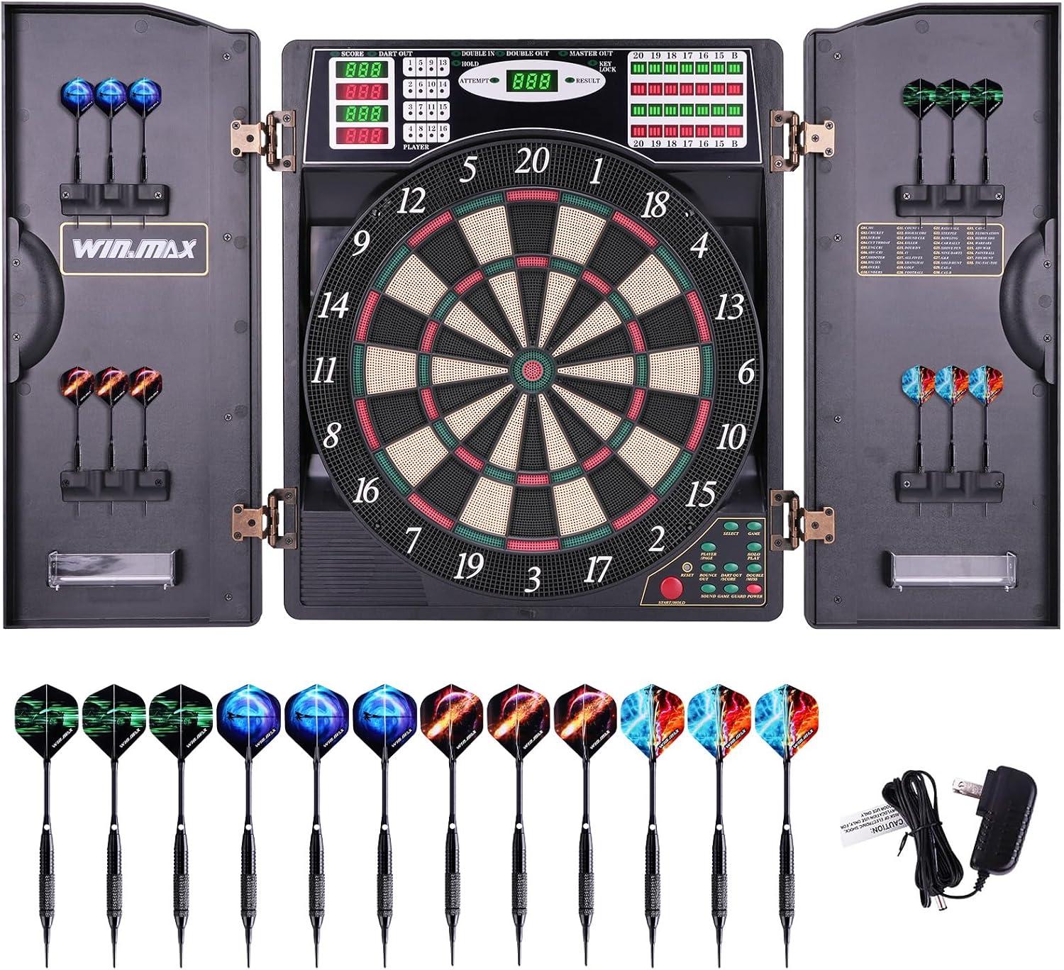 Electronic Dart Board LED Electric Digital Dart Boards for Adults with Cabinet with 12 Soft Tip Dartboard Set