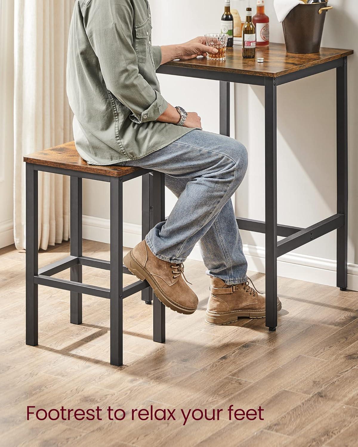 Table and Chairs Set  Square  Table with 2  Stools  Dining Pub  Table Set for 2  Space Saving for Kitchen Breakfast  Living Room  Party Room  Rustic Brown and Black