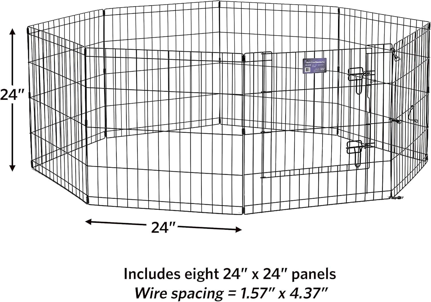 MidWest Homes For Pets Metal Black Exercise Small Pet Dog Playpen with Door, 24"H