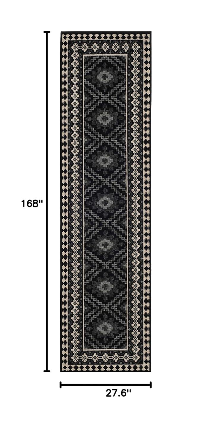 Veranda VER099 Power Loomed Indoor/Outdoor Runner Rug - Black/Creme - 2'3"x14' - Safavieh