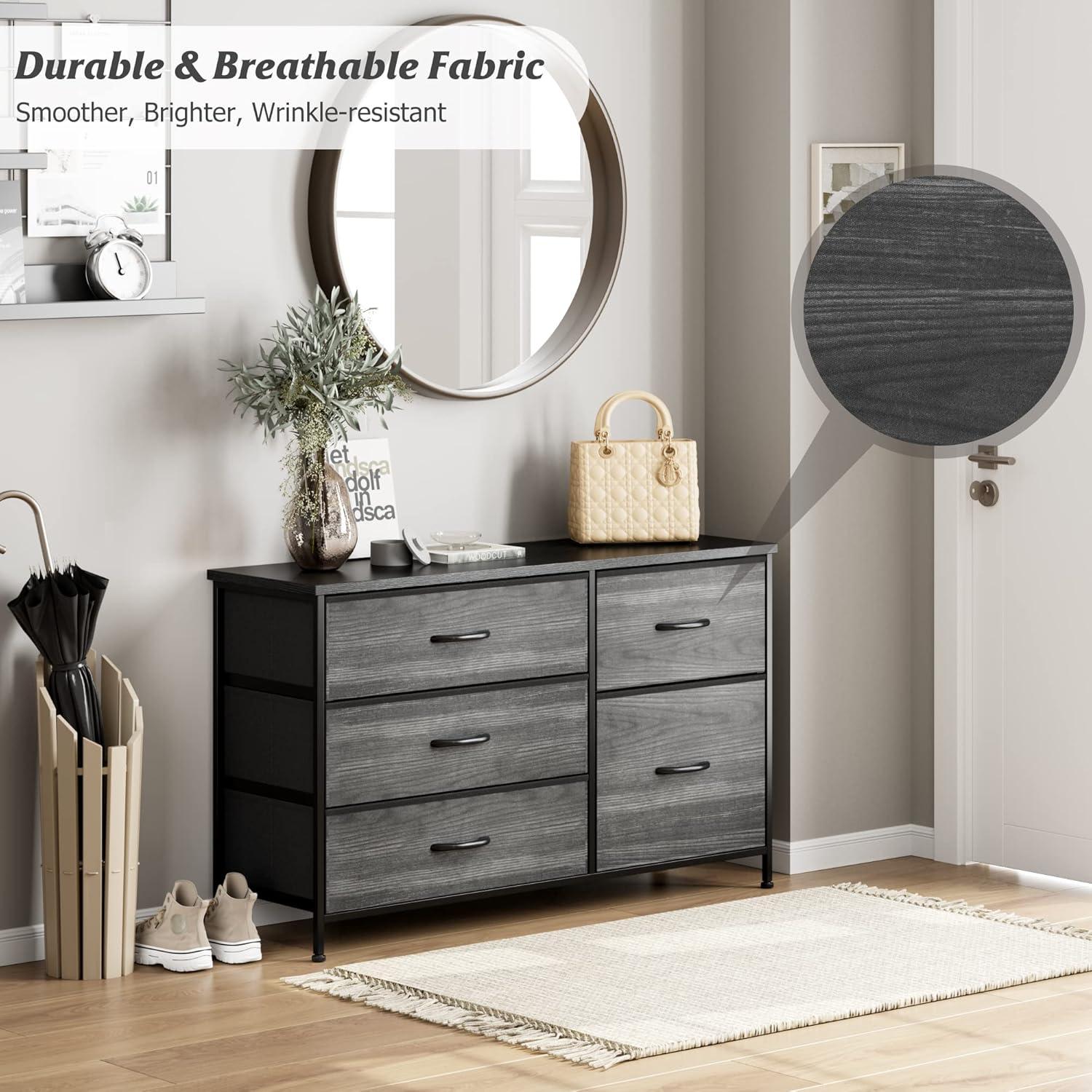 Nicehill Black Dresser for Bedroom with 5 Drawers, Chests of Drawers for Closet, Clothes, Nursery, Bedroom Dresser with Drawers,Black Wood Grain