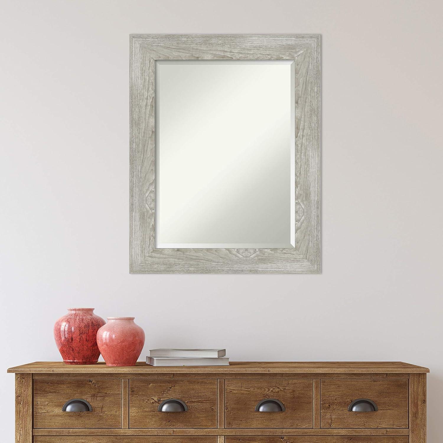 Amanti Art Beveled Bathroom Wall Mirror - Dove Greywash Frame Outer Size: 24 x 30 in