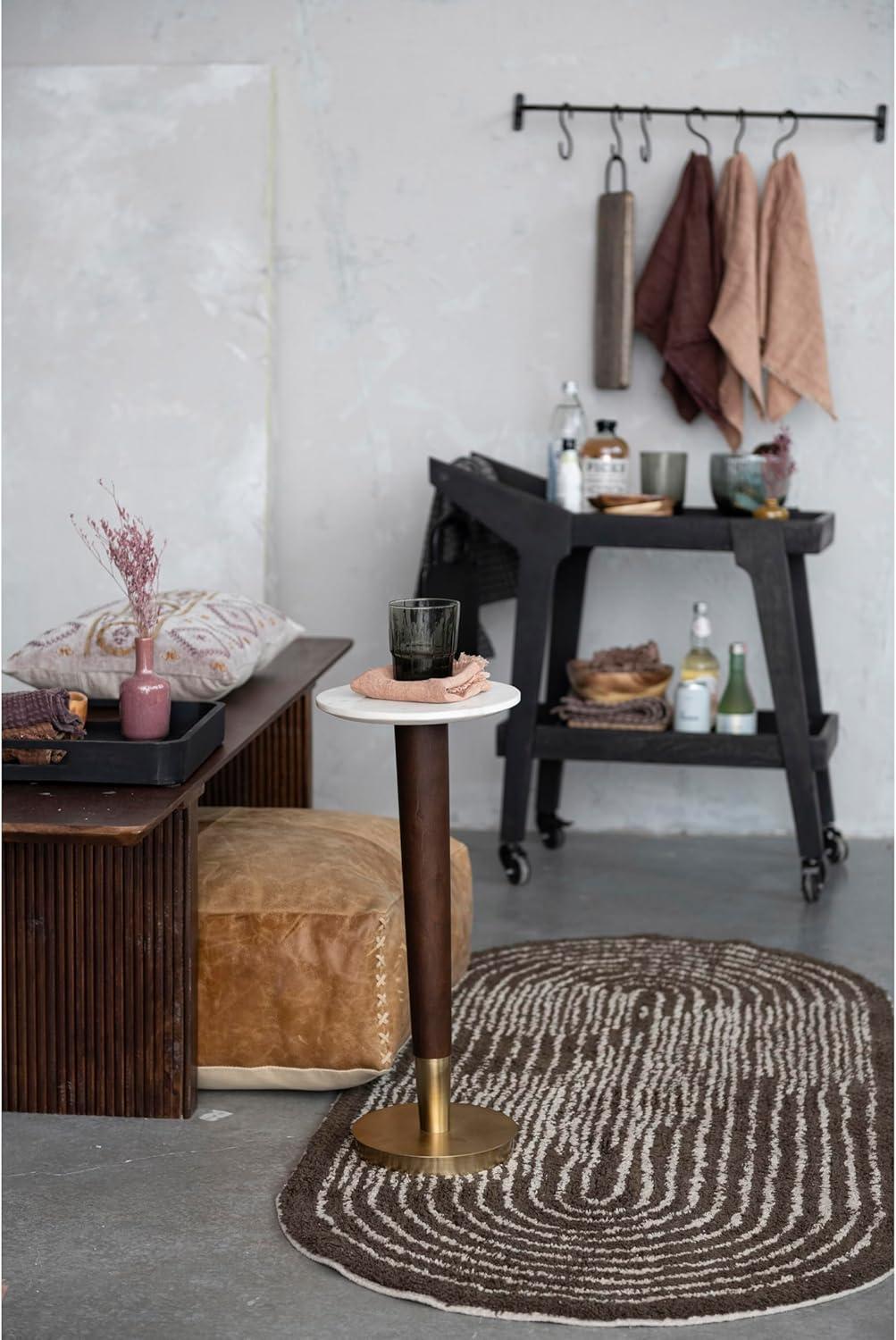 Bloomingville Acacia Wood and Metal Martini Table with Marble Top, Walnut and Brass