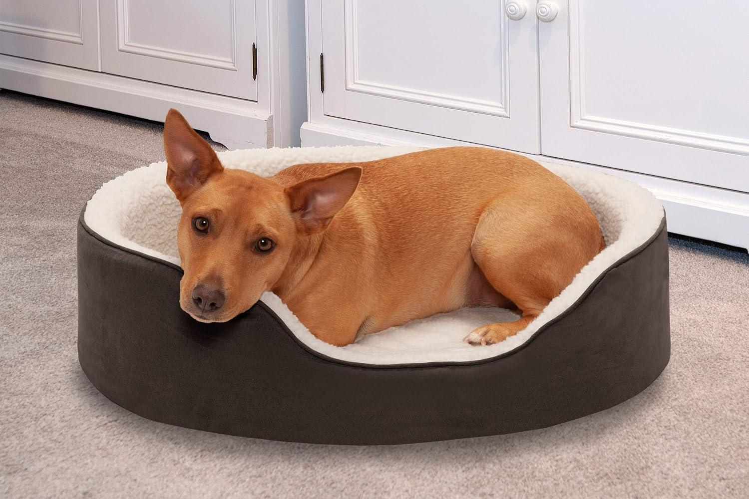 FurHaven Faux Sherpa & Suede Oval Dog Bed