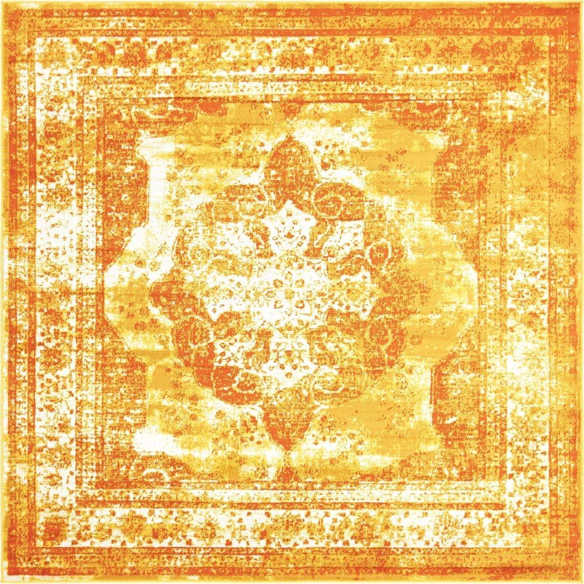 Salle Garnier Orange and Yellow Square Synthetic Area Rug