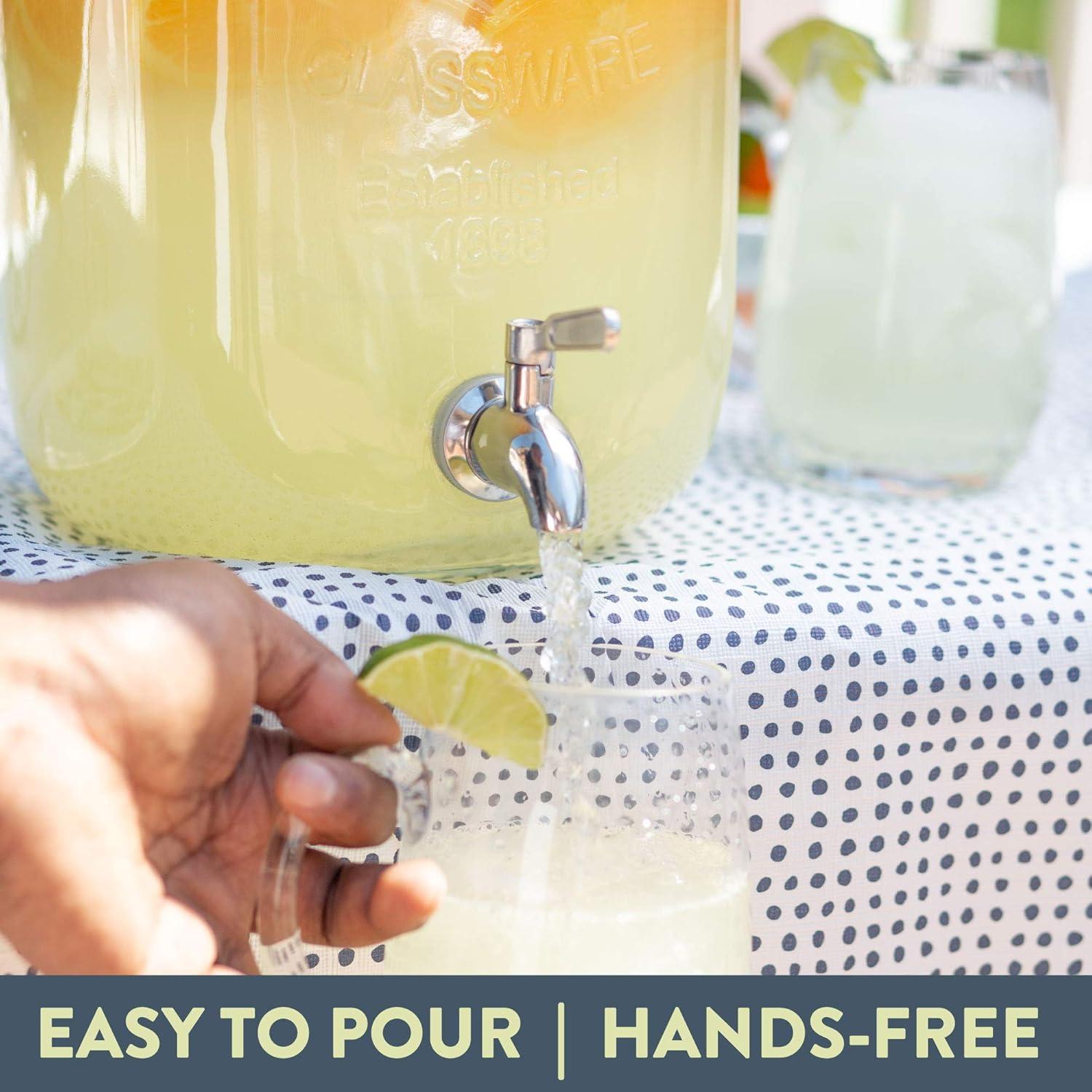 Crutello Outdoor Glass Beverage Dispenser with Stainless Steel Spigot & Ice Cylinder - 2 Gallon Drink Dispenser for Tea, Lemonade, Cold Water & More - A Family-Owned American Brand