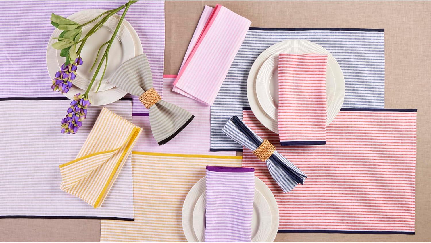 Solino Home Narrow Stripe - 100% Pure Linen Dinner Napkins (Set of 4)