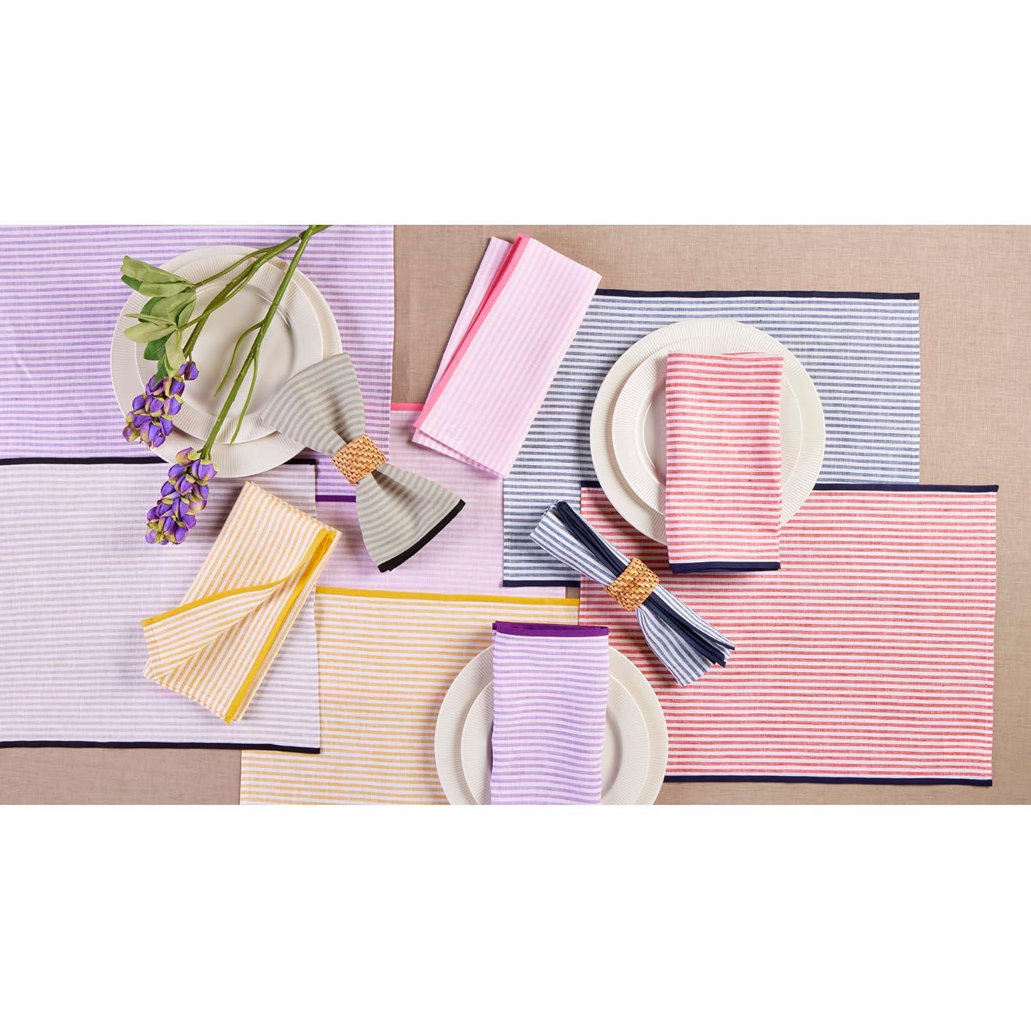 Solino Home Narrow Stripe - 100% Pure Linen Dinner Napkins (Set of 4)