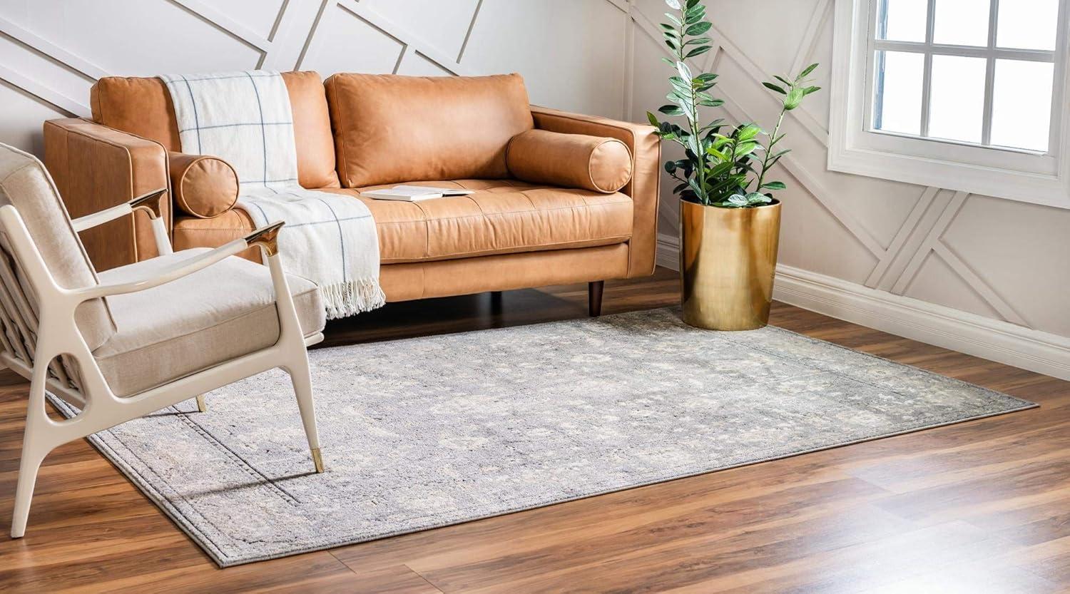 Unique Loom Portland Collection Bohemian Vintage Inspired Tone-on-Tone Design Area Rug (8' 0 x 10' 0 Rectangular, Gray/ Ivory)