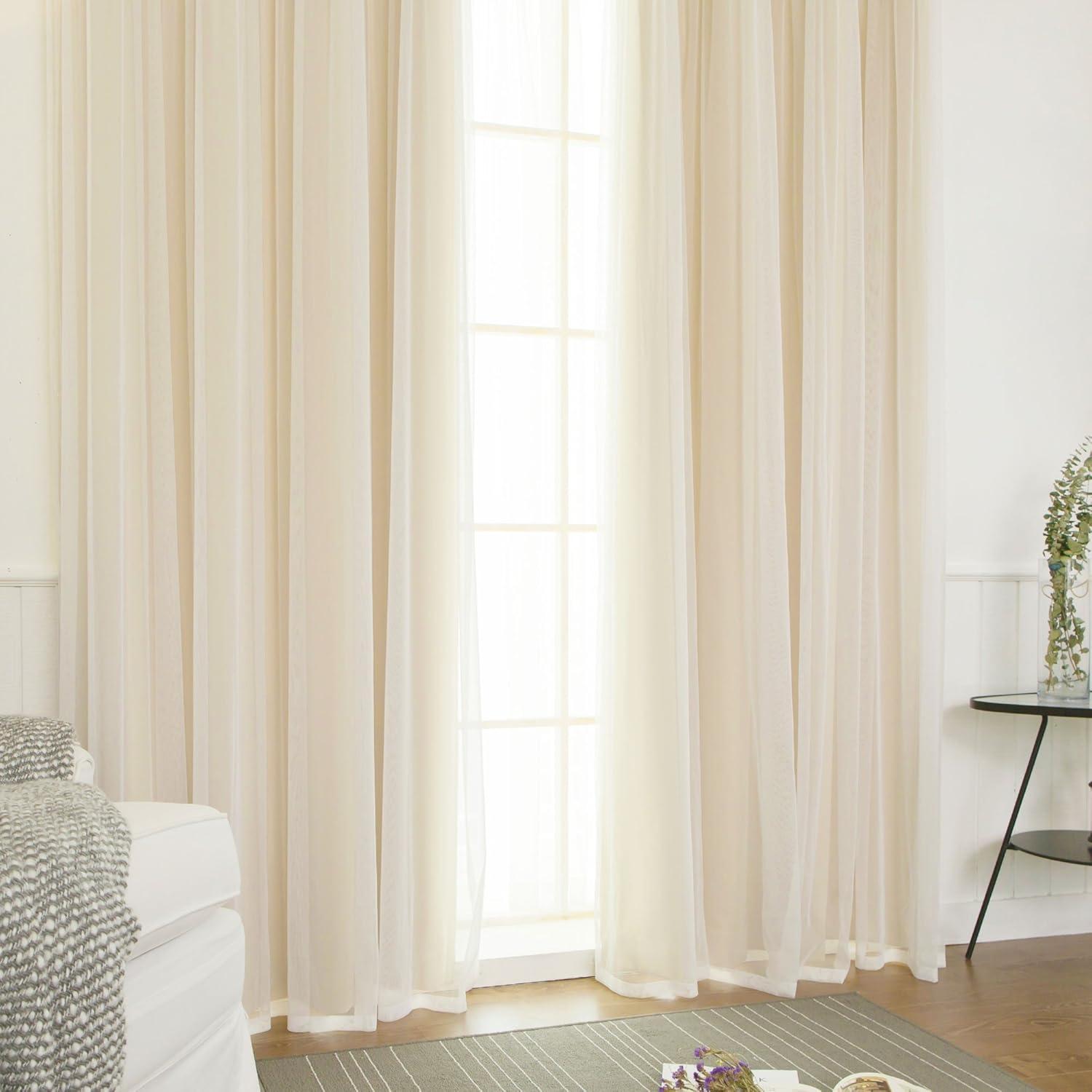 Best Home Fashion uMIXm Mix and Match Tulle Sheer Lace & Solid Blackout 4 Piece Curtain Set â€“ Stainless Steel Nickel Grommet Top (52" W x 96" L â€“ Each Panel, Beige)