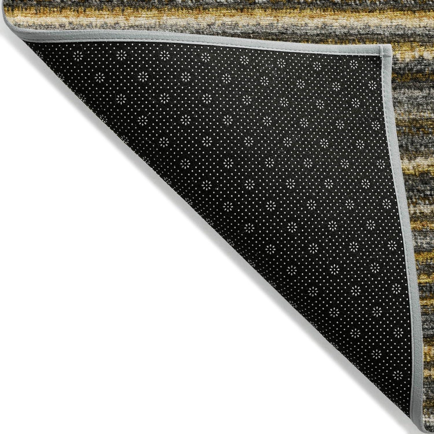 Gold and Gray Striped Synthetic 8' x 10' Washable Rug