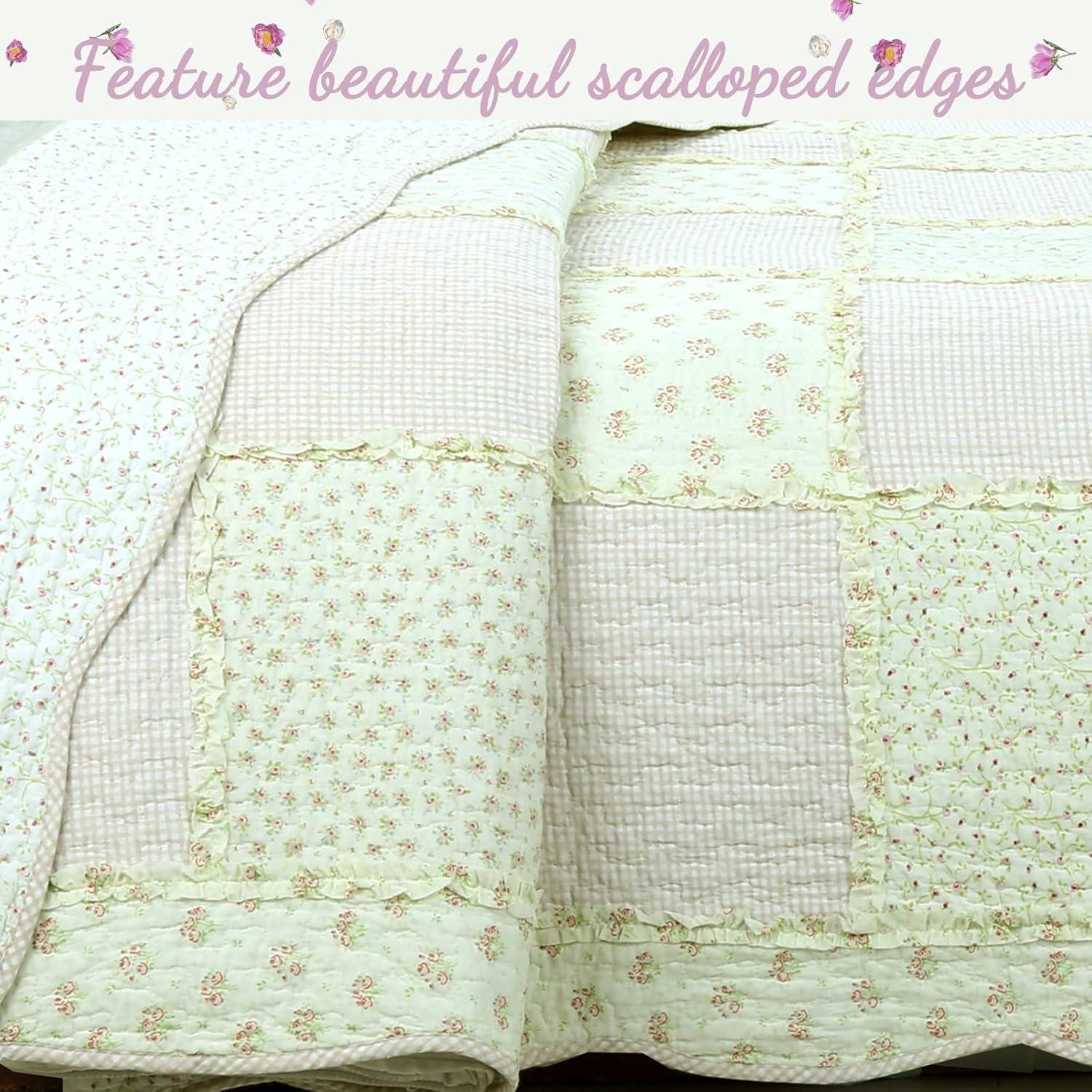 Cozy Line Home Fashions 100% Cotton Real Patchwork Reversible Shabby Chic Girly Floral Pink Peachy Quilt Bedding Set, Coverlet Bedspread (Old-Fashioned Sweetness, Twin - 2 Piece)