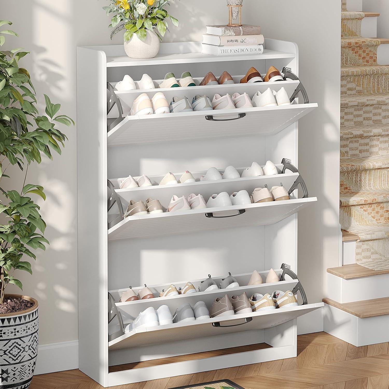 VEANERWOOD Shoe Storage Cabinet with 3 Flip Drawers Modern Shoe Rack Organizer for Entryway, White