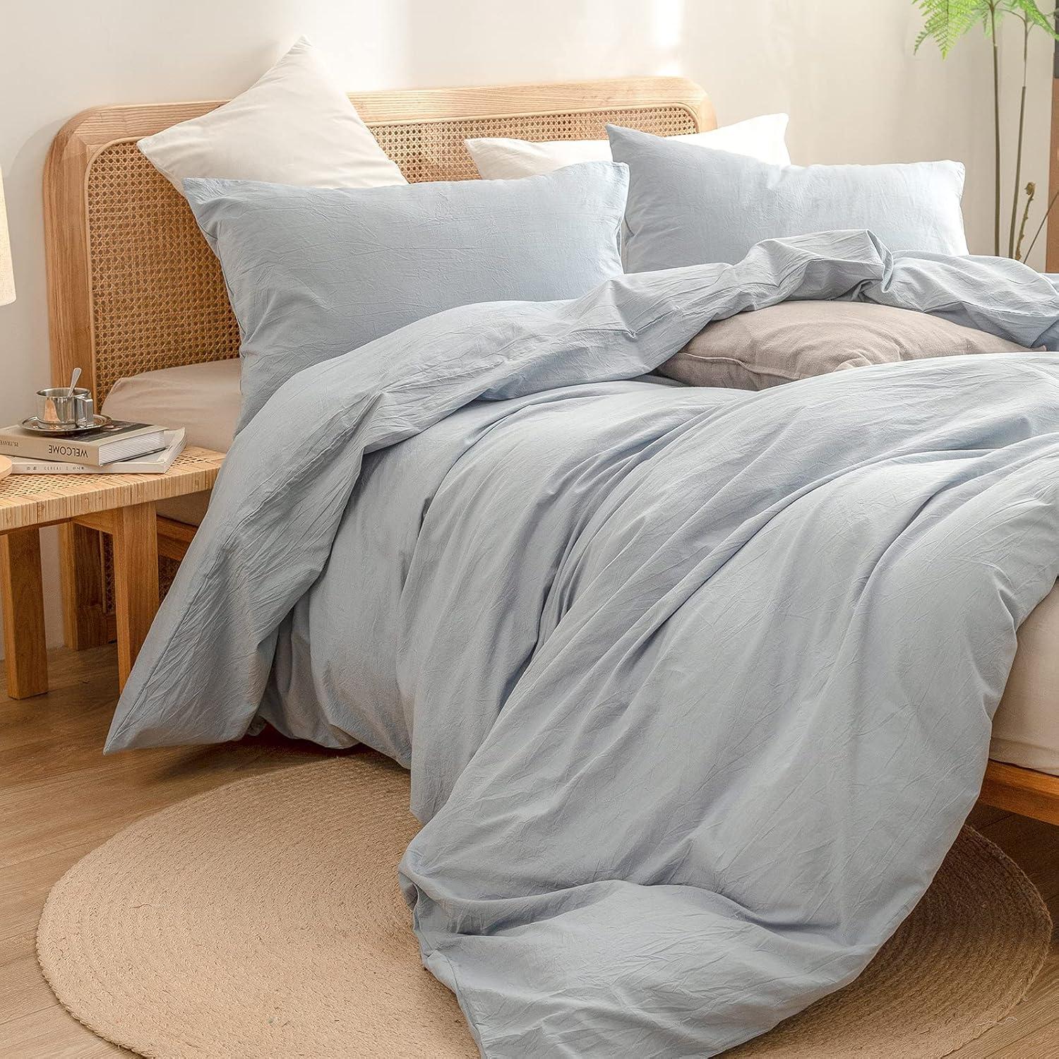 Cornflower Blue Washed Cotton Duvet Cover Set, Queen