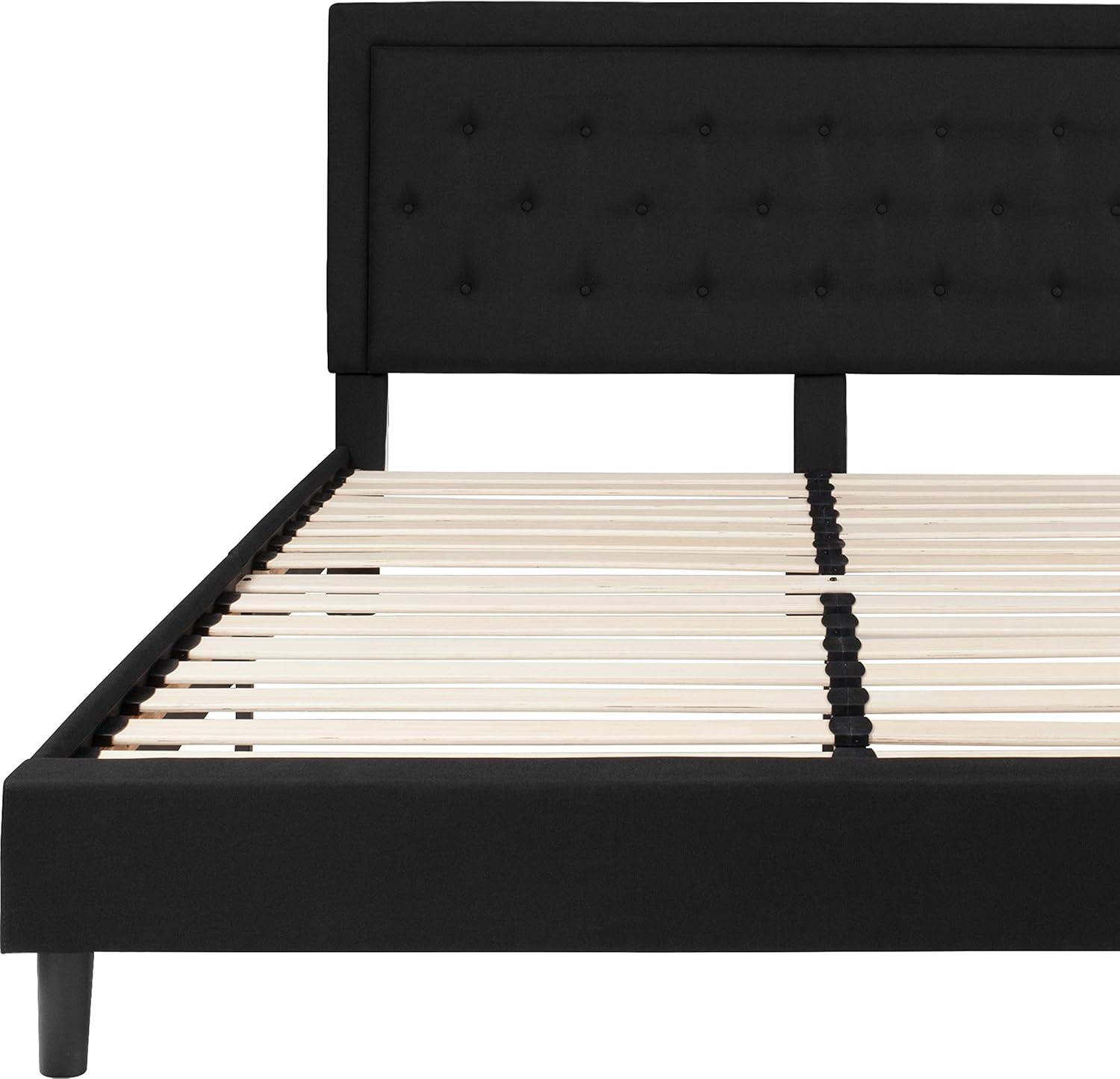 Lark Manor™ Aluino Panel Button Tufted Upholstered Platform Bed Frame - No Box Spring Required