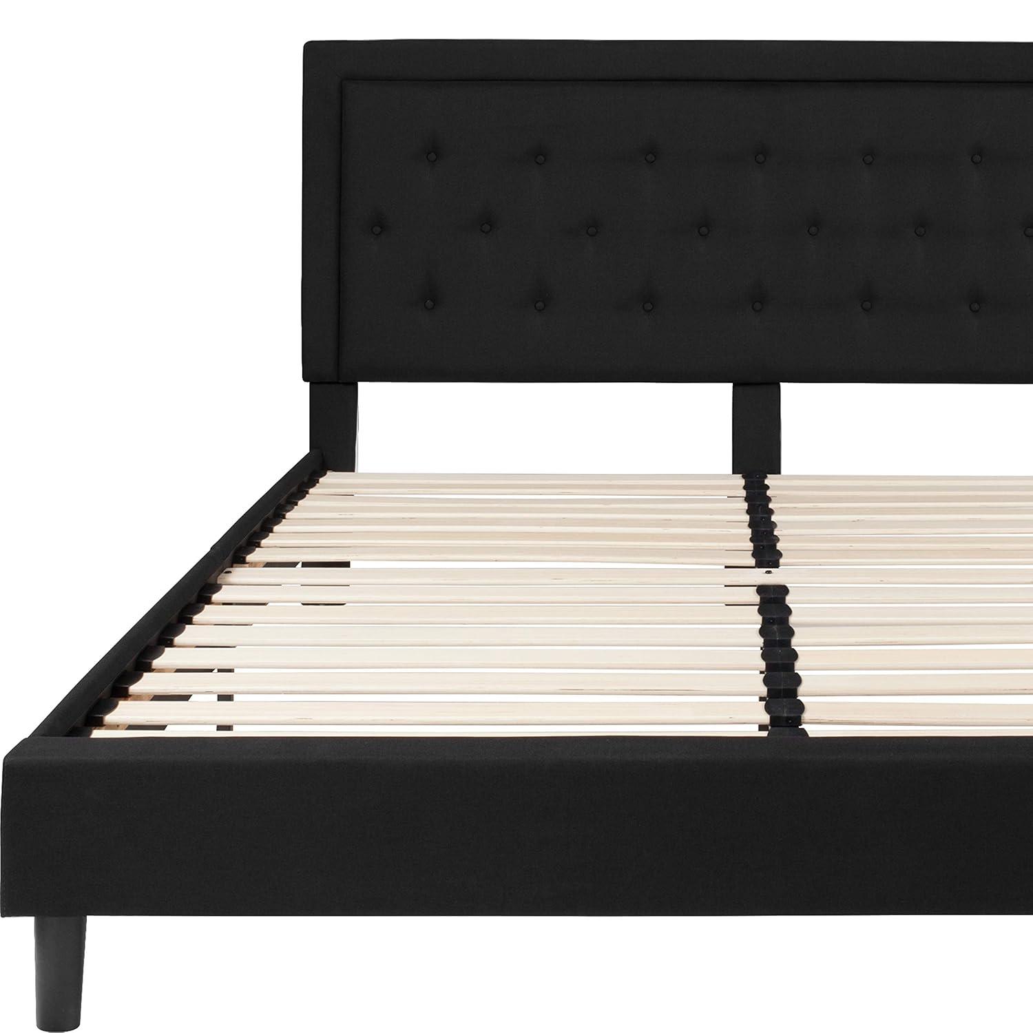 Lark Manor™ Aluino Panel Button Tufted Upholstered Platform Bed Frame - No Box Spring Required