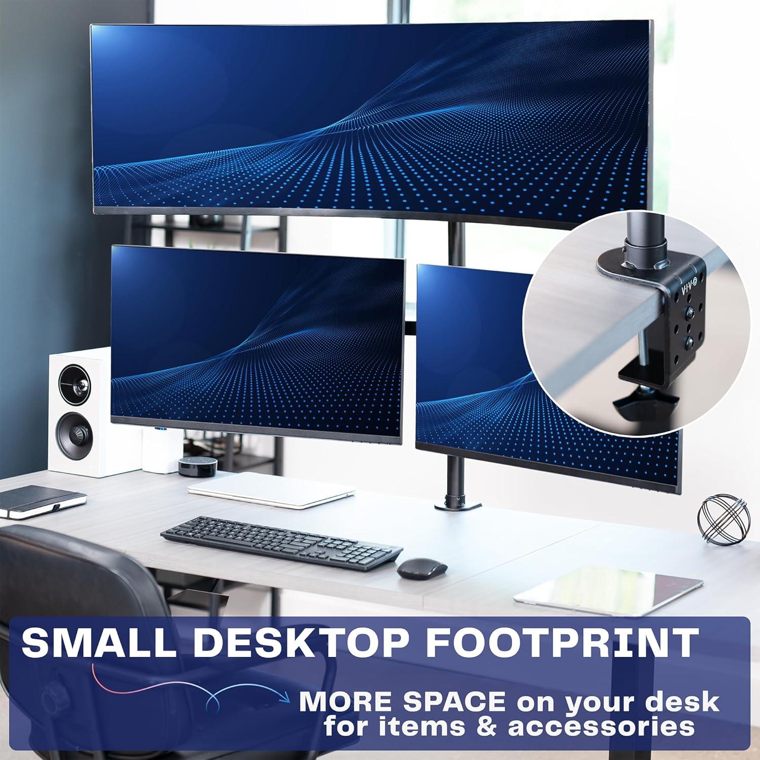 VIVO Triple Monitor Desk Mount, 1 Ultrawide up to 49", 2 Standard up to 27"