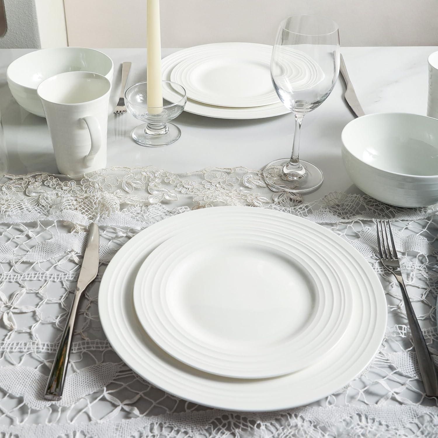 White Porcelain Swirl Design 16-Piece Dinnerware Set