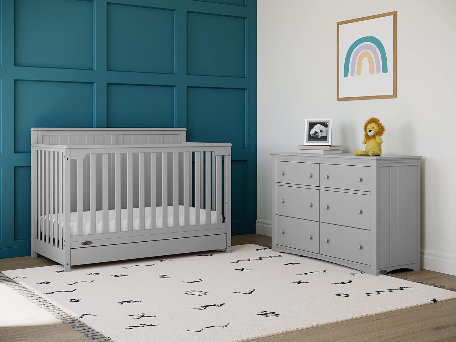 Pebble Gray 5-in-1 Convertible Crib with Storage Drawer