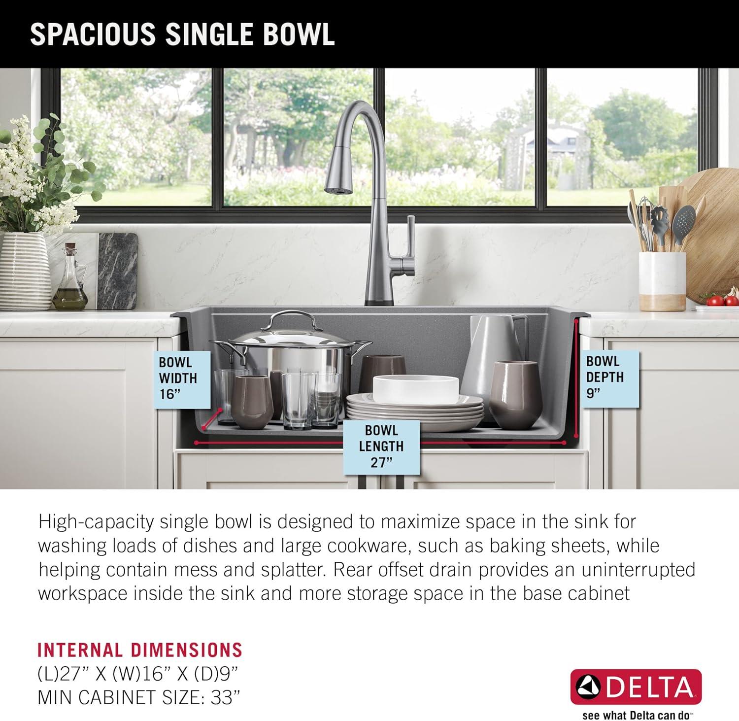 DELTA Everest™ 30" L Granite Composite Workstation Kitchen Sink Drop-In Top Mount Single Bowl with WorkFlow™ Ledge