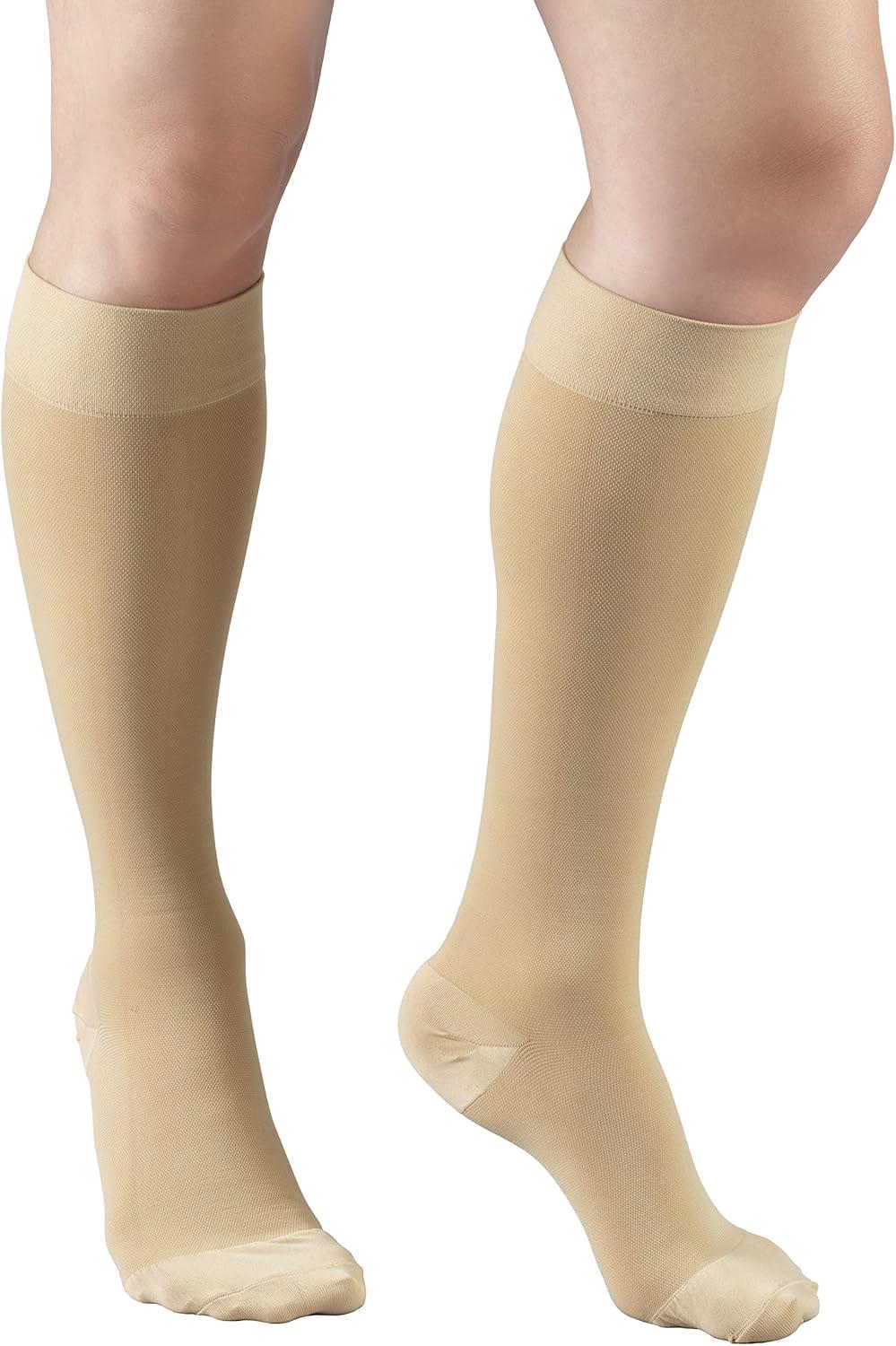 Truform 20-30 mmHg Compression Stockings for Men and Women, Knee High Length, Closed Toe Beige Medium