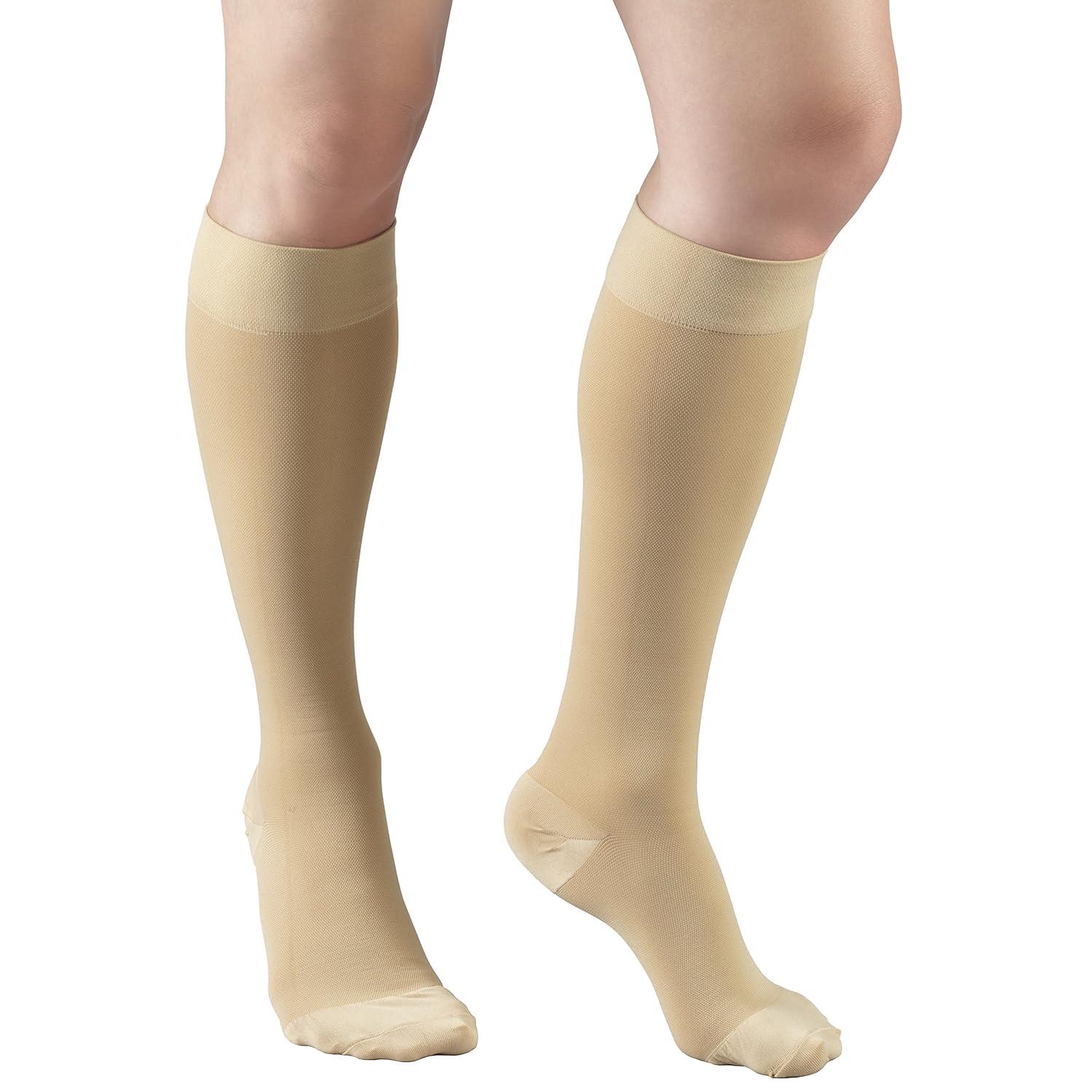 Truform 20-30 mmHg Compression Stockings for Men and Women, Knee High Length, Closed Toe Beige Medium