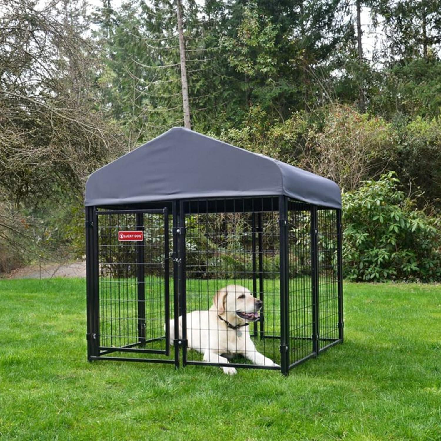 Gray Steel Frame Dog Kennel with Waterproof Canopy Roof