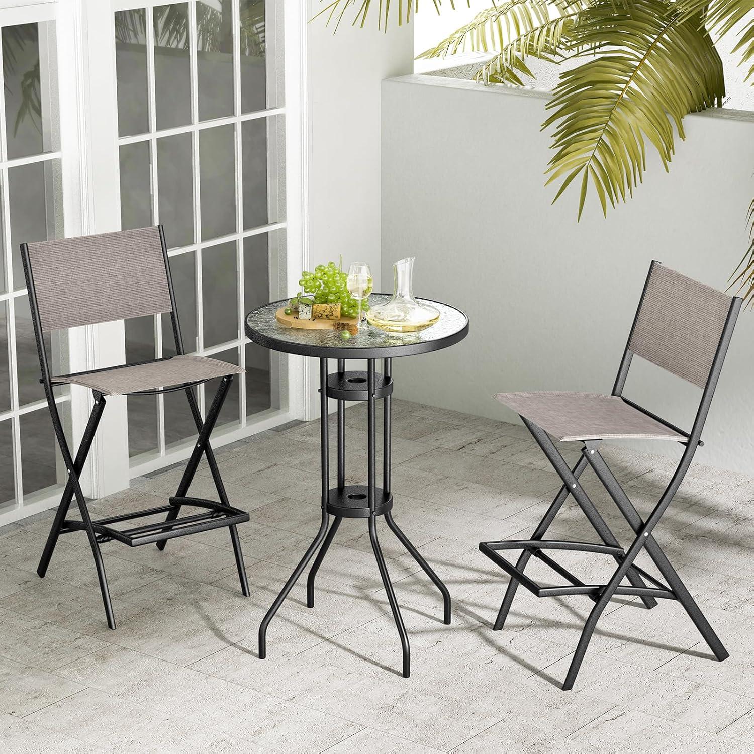 Costway Set of 4 Outdoor Bar Chair Folding Bar Height Stool with Metal Frame Coffee