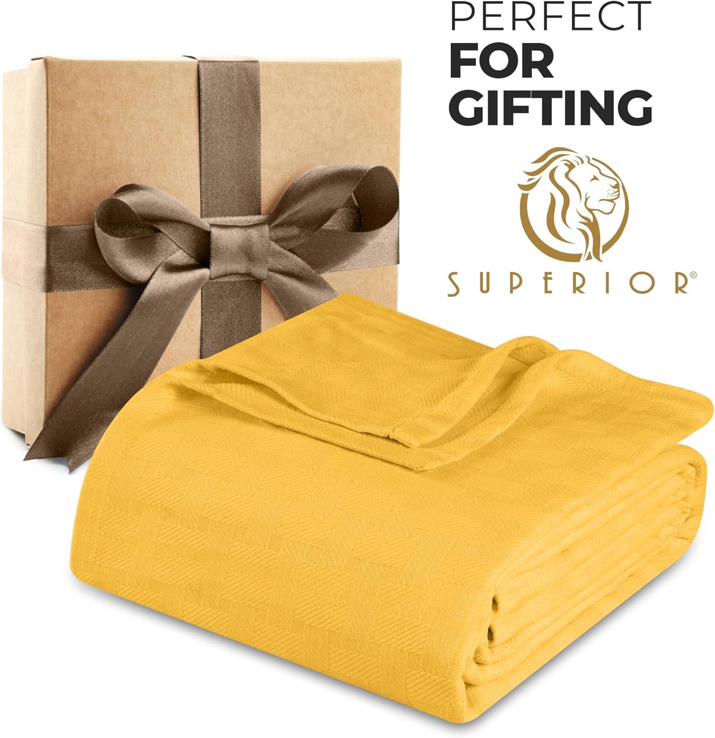 Superior Basketweave All-Season Cotton Blanket, King, Gold