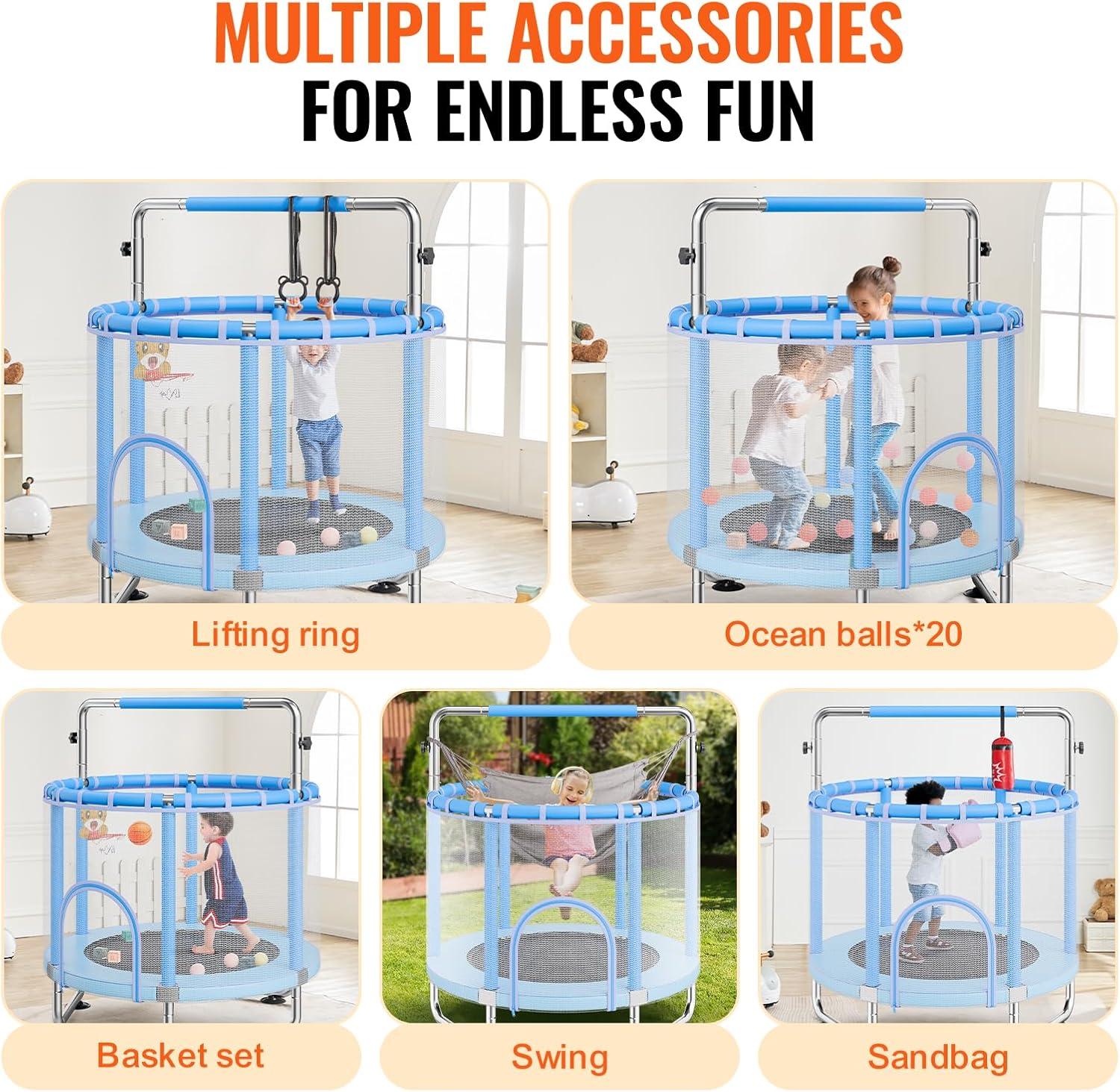 VEVOR 55" Trampoline for Kids Mini Toddler Trampoline with Net Indoor Outdoor