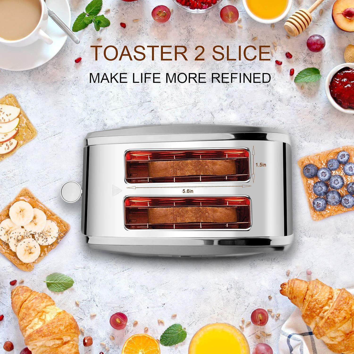 Stainless Steel 2-Slice Toaster with Wide Slot and Crumb Tray