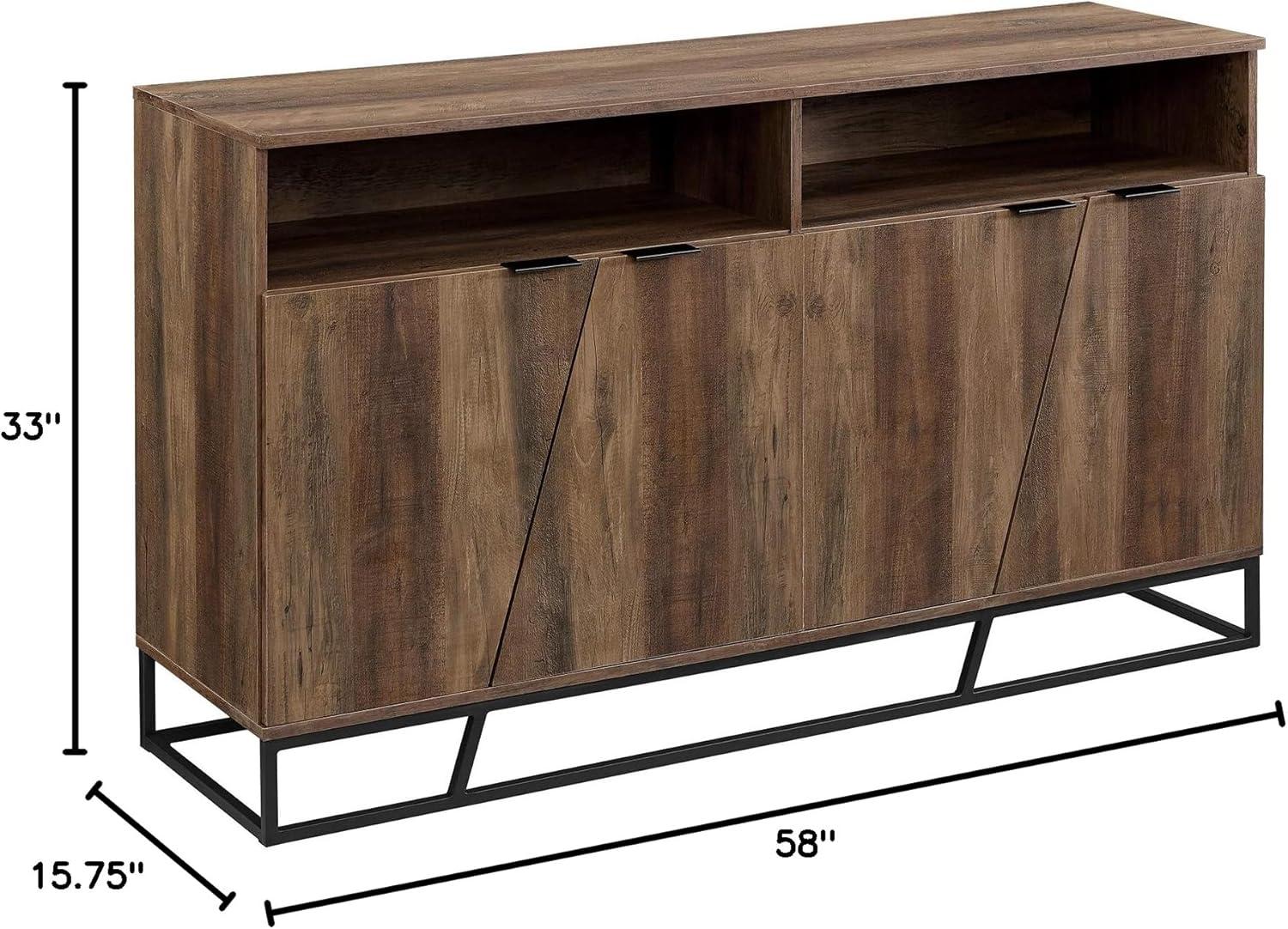 Rustic Oak 58" Angled Door Sideboard with Open Shelf Storage