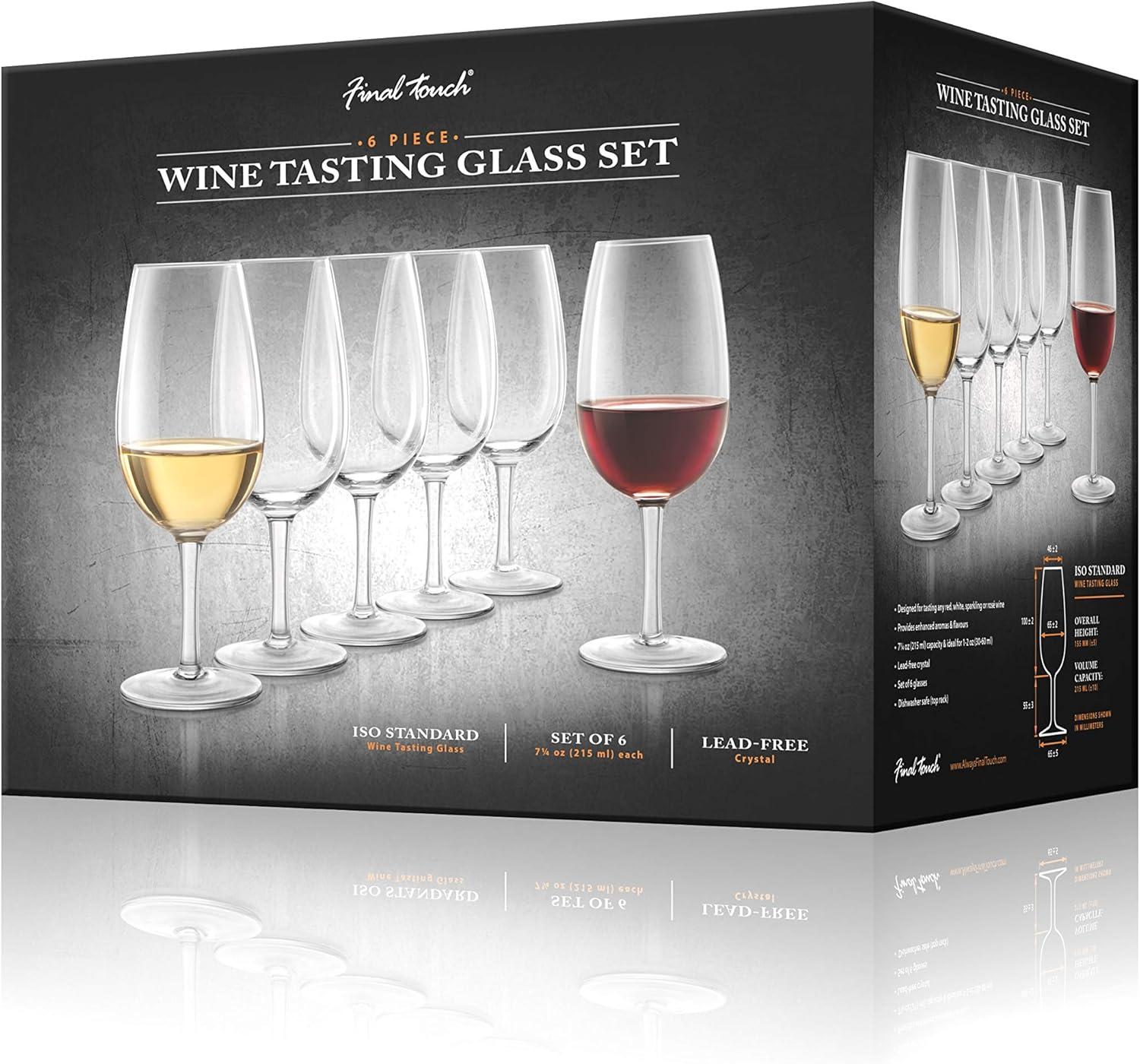 Final Touch ISO INAO Wine Tasting Glasses Set of 6 - Lead-Free Crystal for Red, White, Sparkling, Rosé - 7¼ oz Capacity - Ideal for Wine Tastings and Events (WGT406)