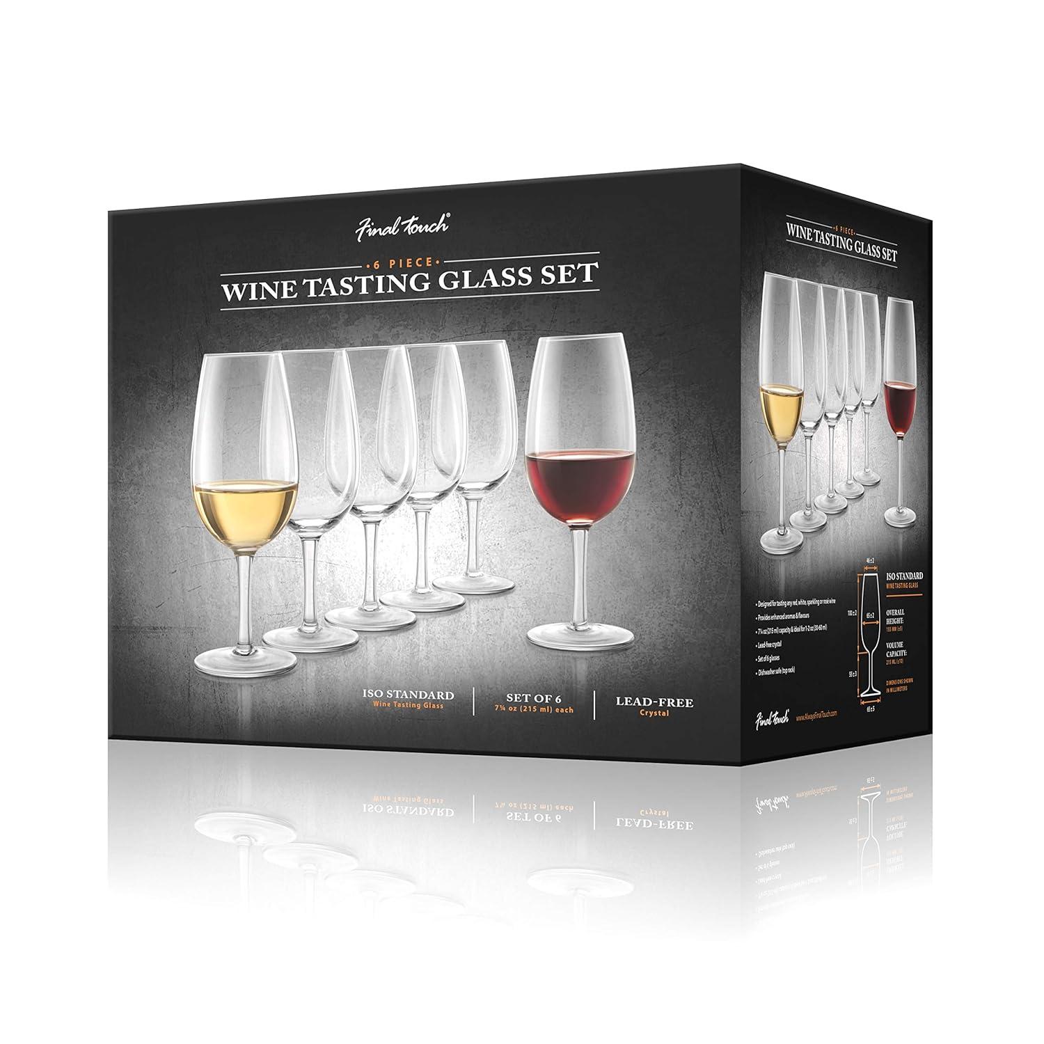 Final Touch ISO INAO Wine Tasting Glasses Set of 6 - Lead-Free Crystal for Red, White, Sparkling, Rosé - 7¼ oz Capacity - Ideal for Wine Tastings and Events (WGT406)