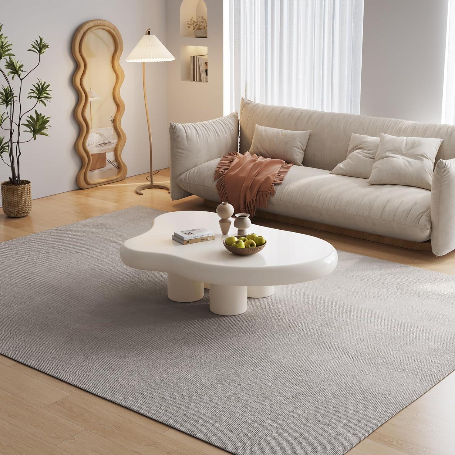 Guyii 41.02" Cream White Cloud Coffee Table, Irregular Coffee Table with 3 Legs for Living Room, Office
