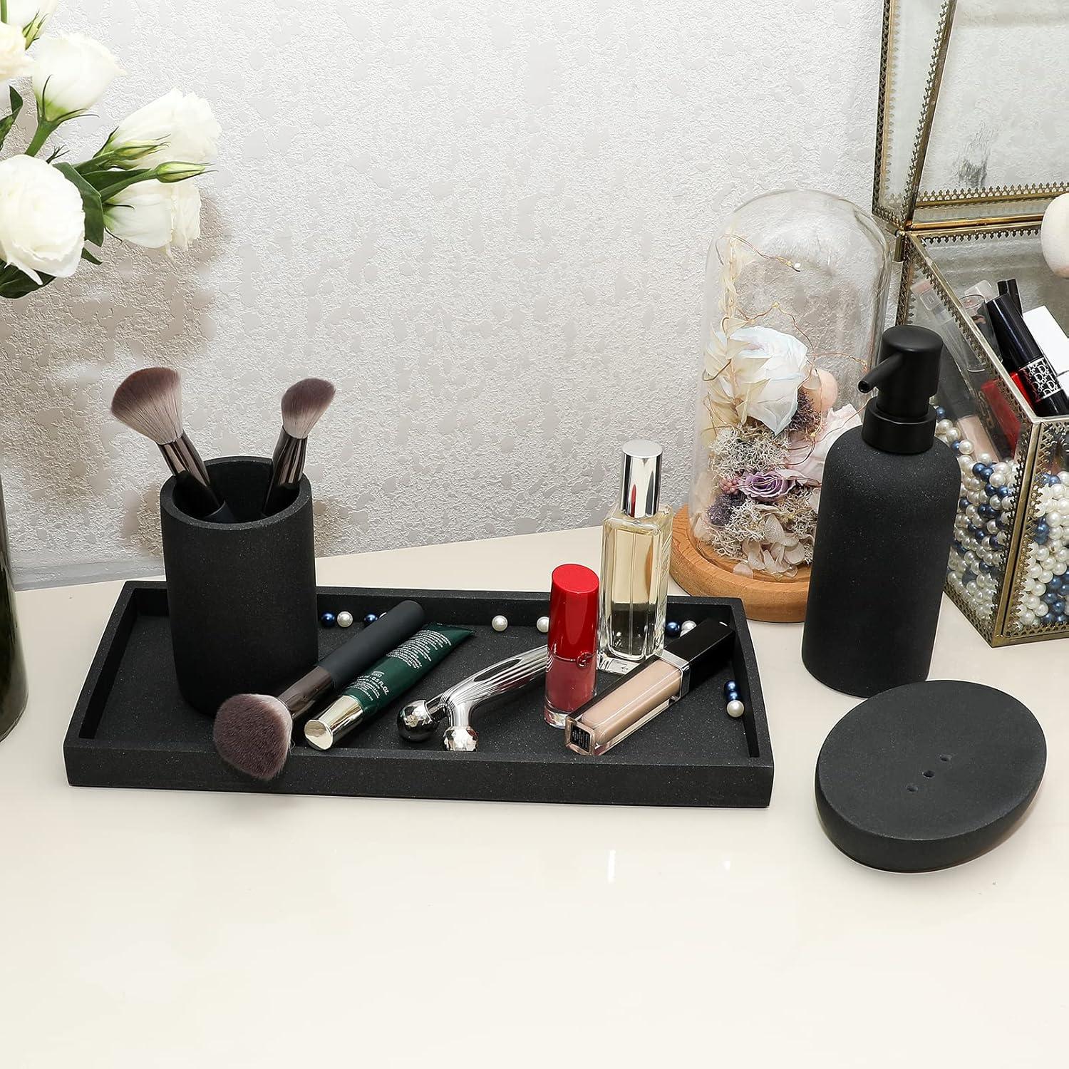 Matte Black Textured Ceramic 4-Piece Bathroom Accessory Set