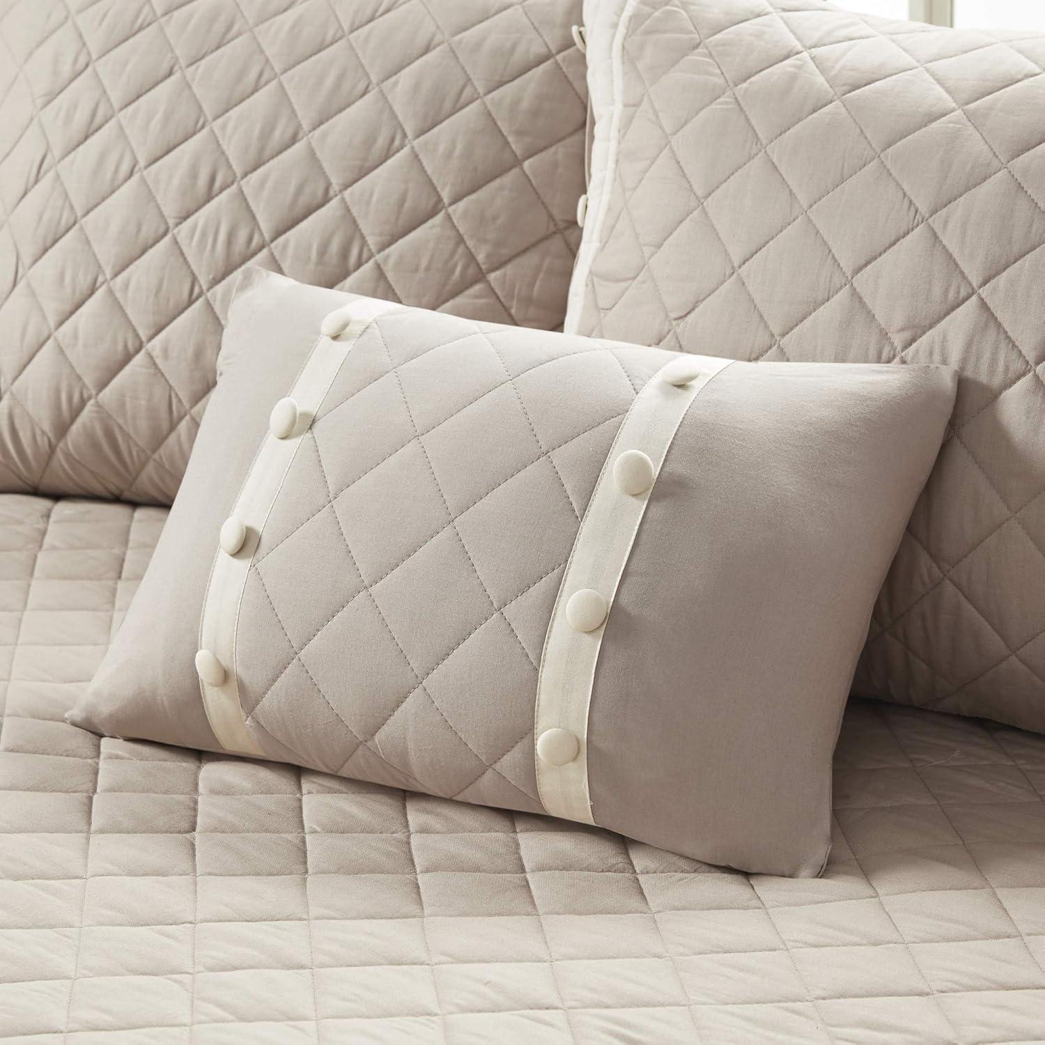 Ivory and Khaki Cotton Diamond Quilted Daybed Set