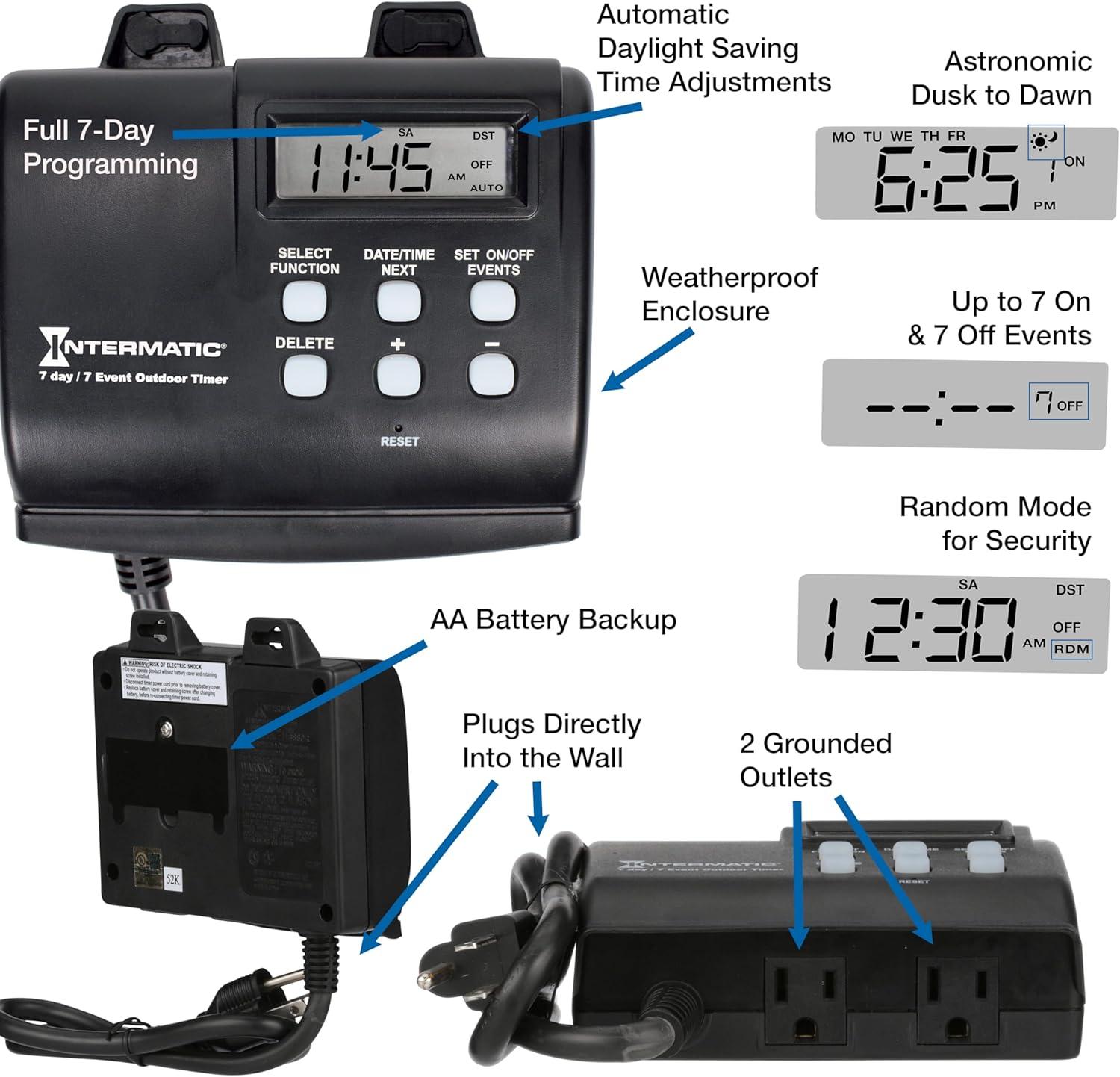 Black Digital 7-Day Programmable Outdoor Timer