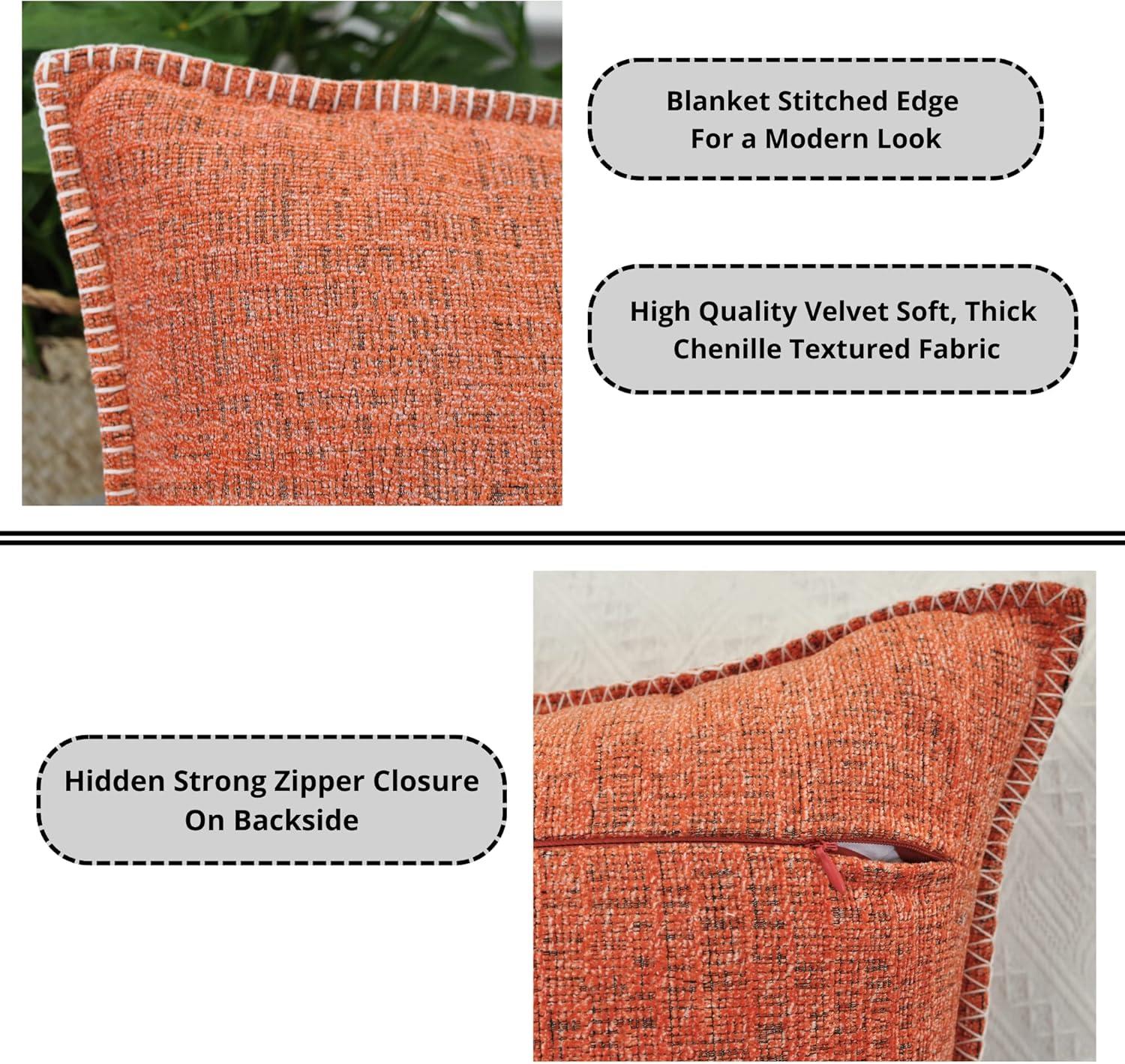 Soft Chenille Throw Pillow Covers With Stitched Edge