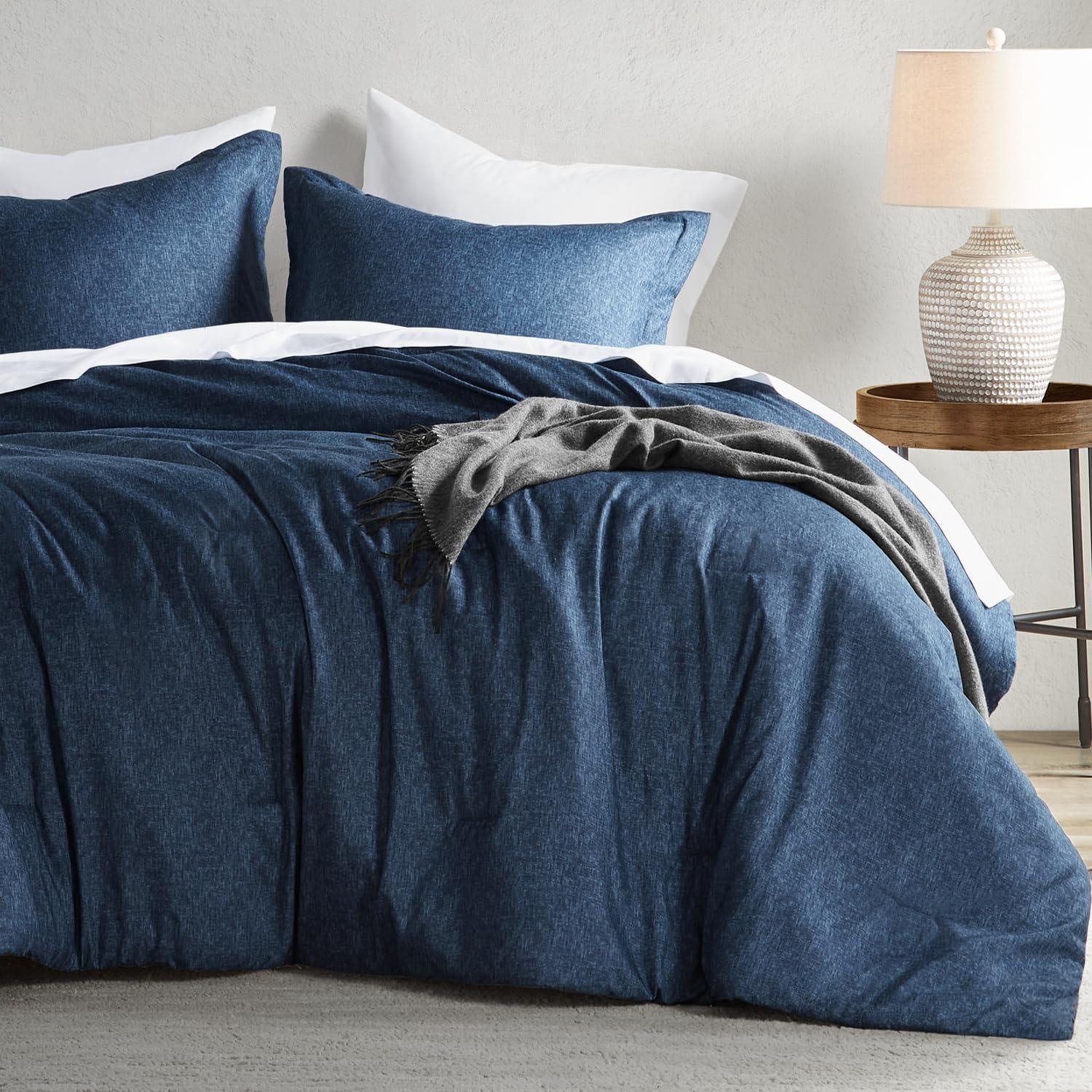 Lightweight Grey Comforter for Queen Size and Full Size Bed, Modern Chambray Bedding Set, Including 1 Comforter and 2 Pillow Shams