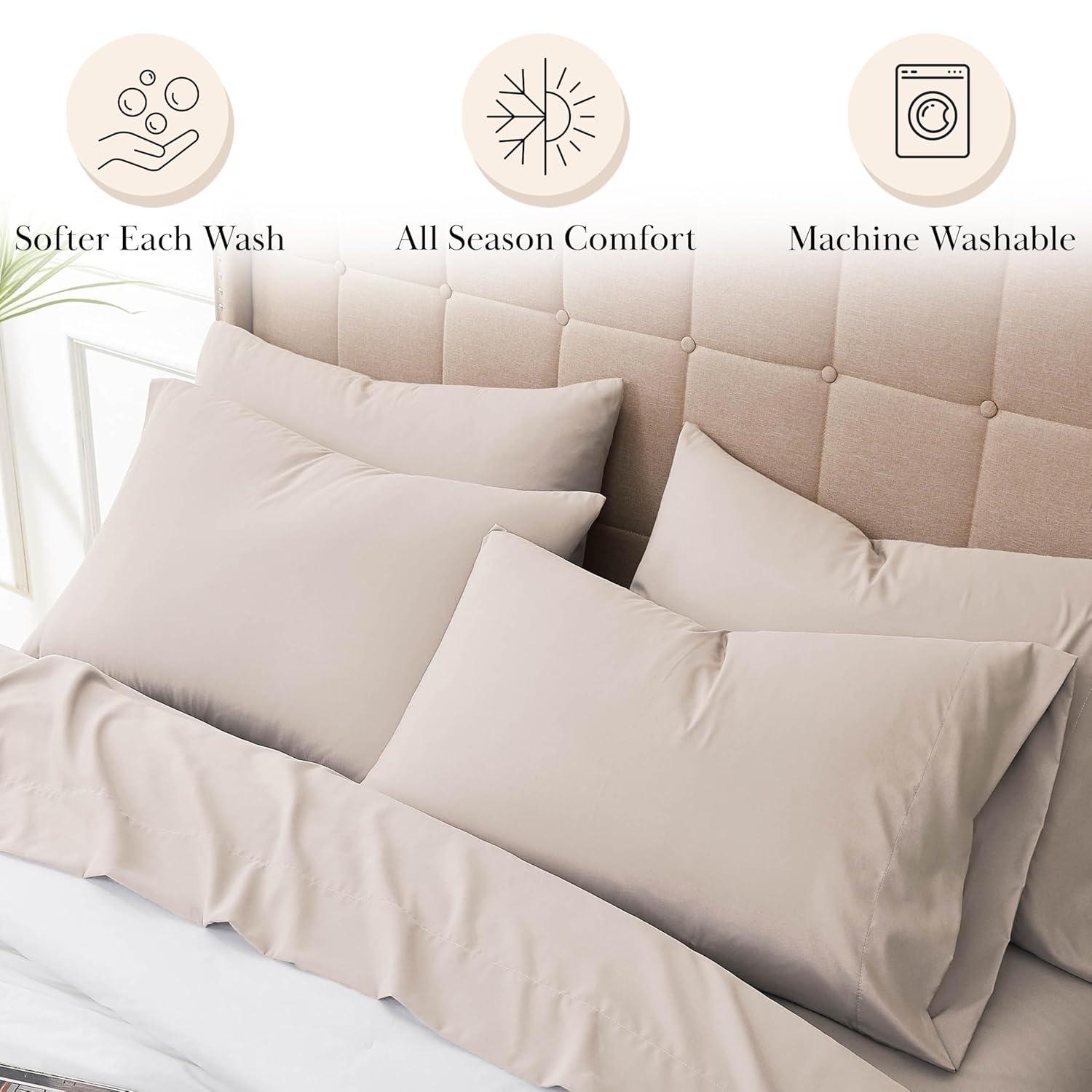 Southshore Fine Living, Inc. 6-Piece, 21-Inch Queen Sheets Deep Pocket, Pet Hair Resistant Queen Bed Sheet Set with Extra Deep Pocket Fitted Sheet, Bone Colored Sheets and Pillow Cases Set of 4, Bone