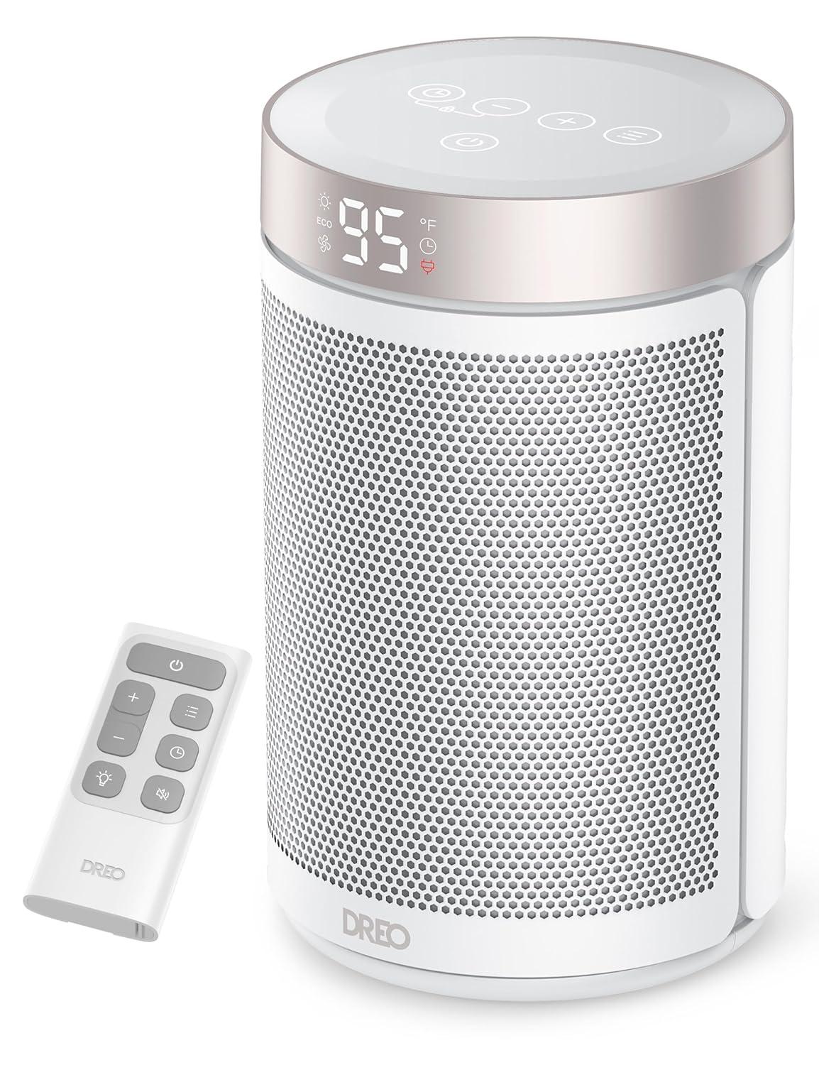 Dreo Space Heaters for Indoor Use, Portable Heater with Thermostat, 1-12H Timer, Eco Mode and Fan Mode, 1500W PTC Ceramic Fast Safety Heat for Office Bedroom Home, White