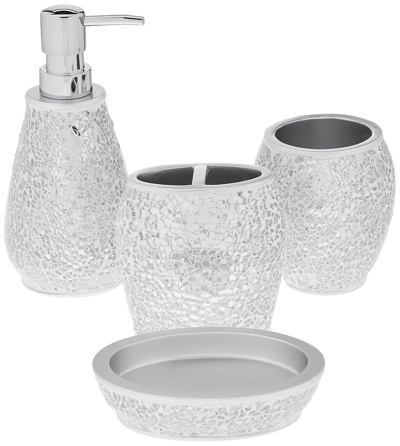 Sweet Home Collection Bathroom Accessories Collection Unique Decorative Beautiful Designs Bath Décor, 4 Piece Set, Glamour